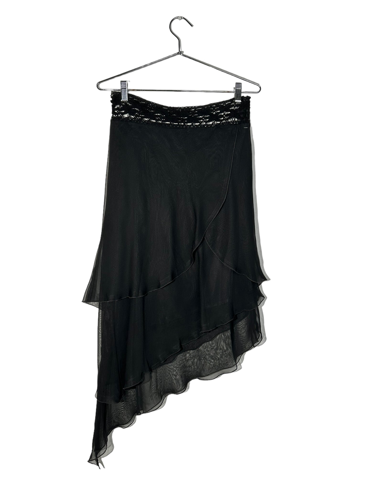 Black Crochet Detail Asymmetrical Skirt