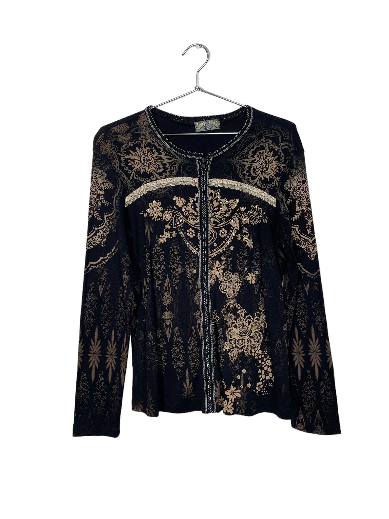 Black Cardigan Sweater With Floral Graphic