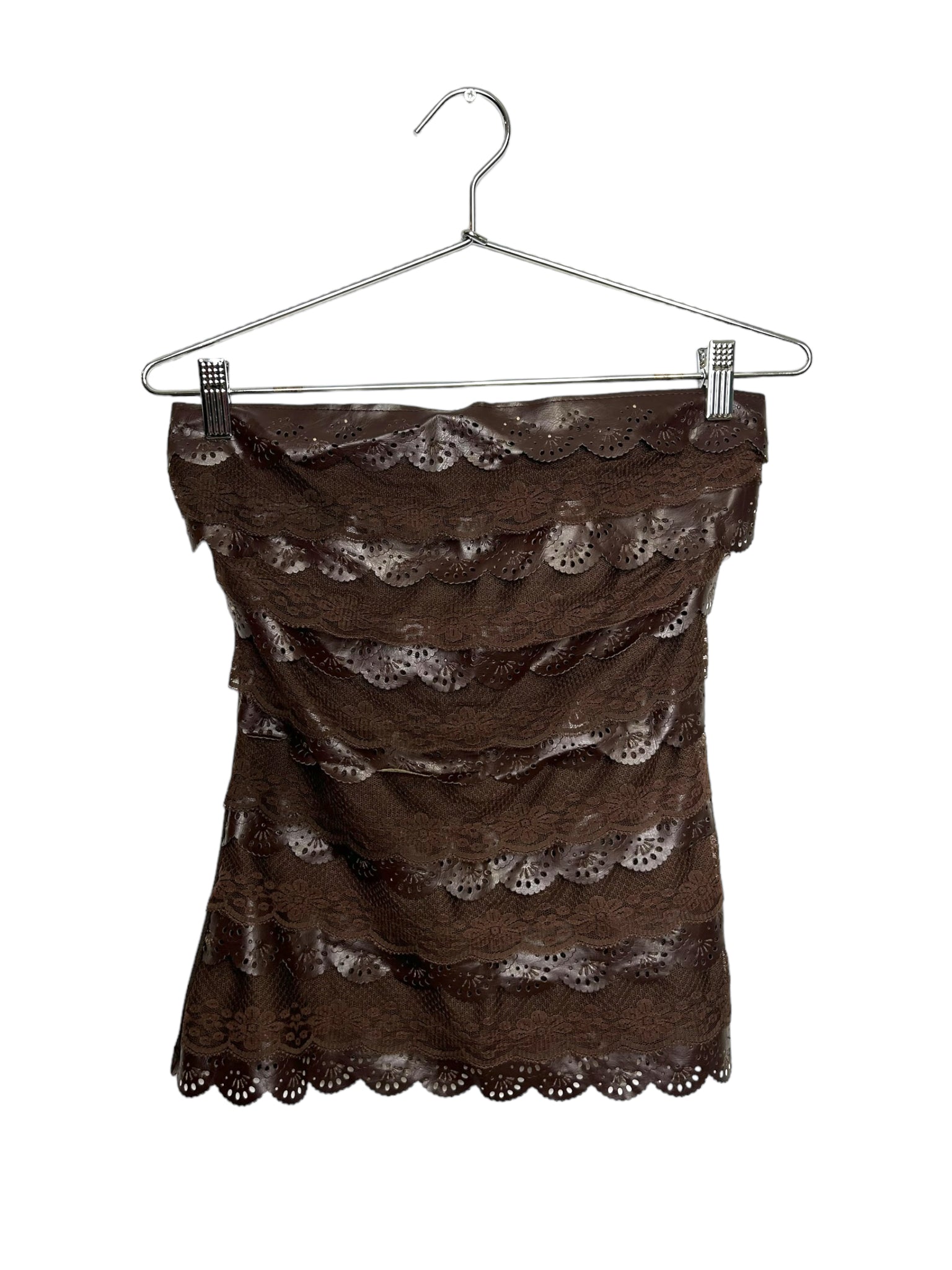 Brown Pleather And Lace Tube Top