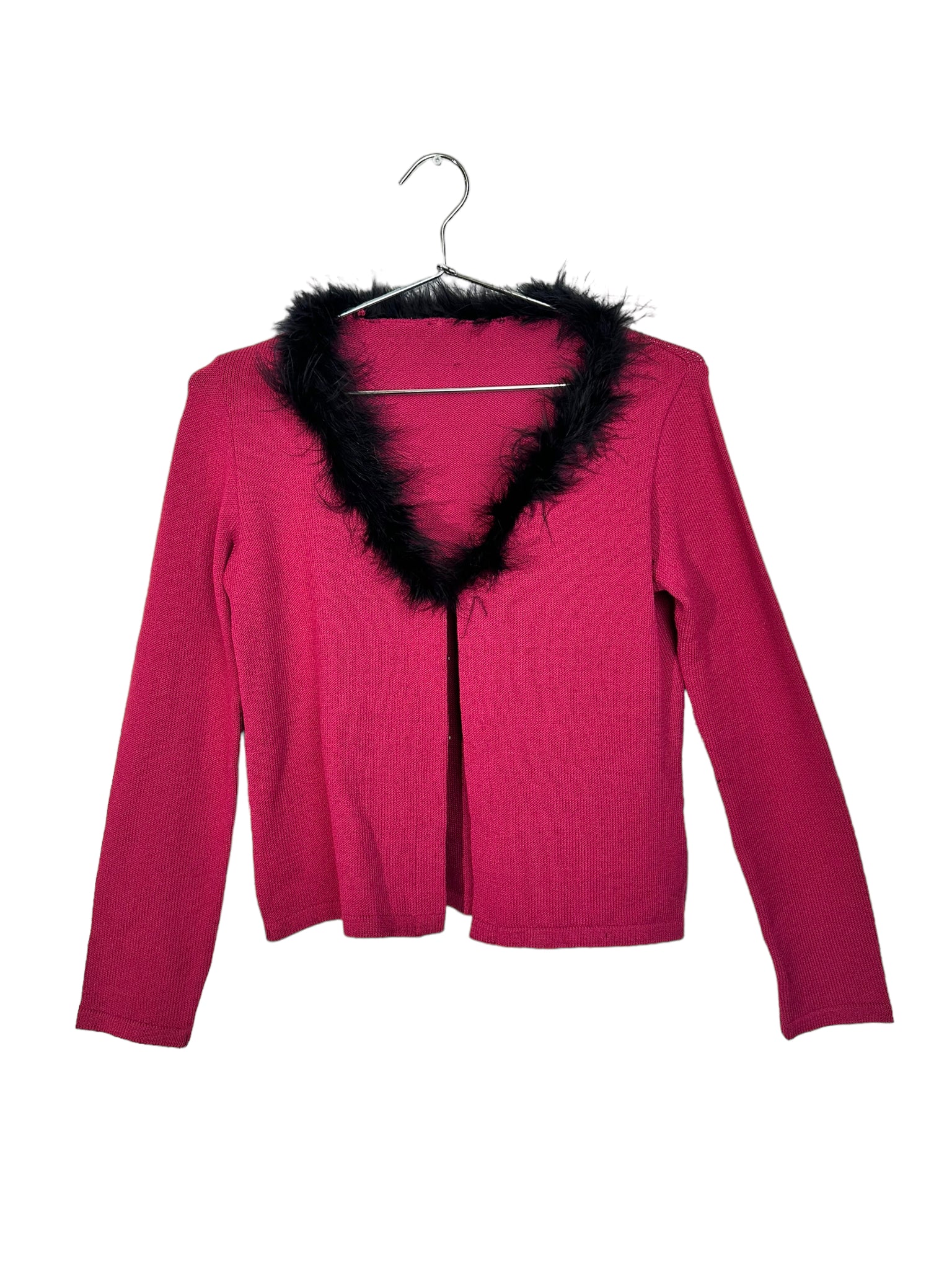 Black And Pink Faux Fur Cardigan