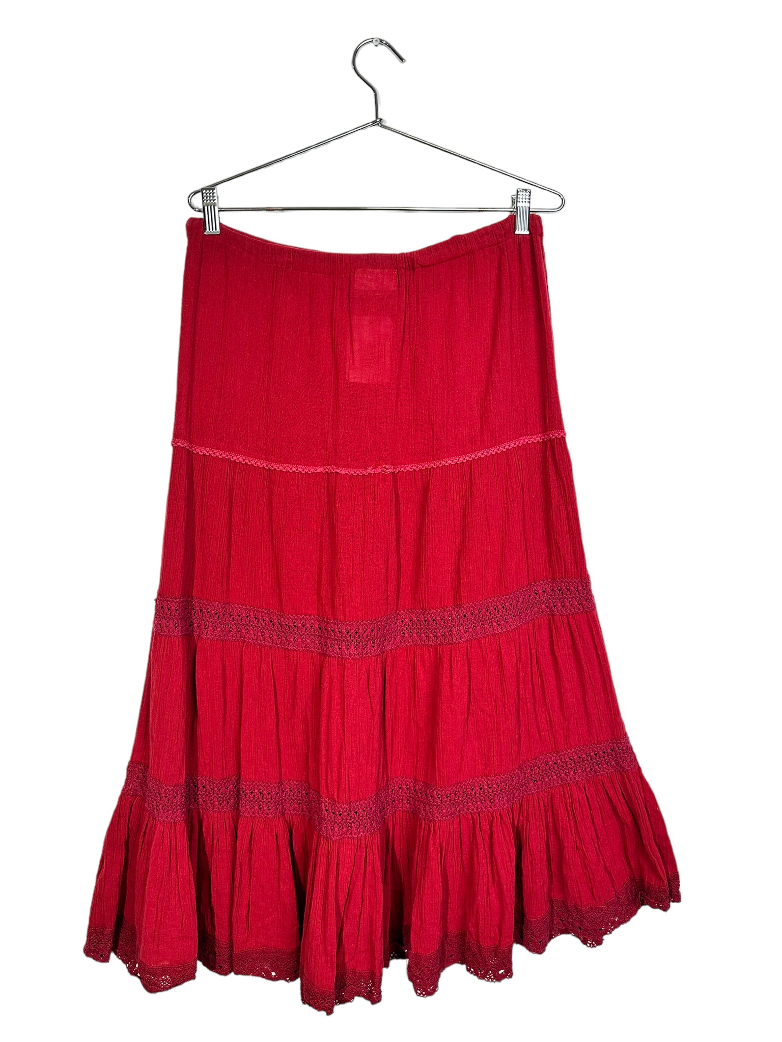 Red Tiered Crochet Draw-String Skirt