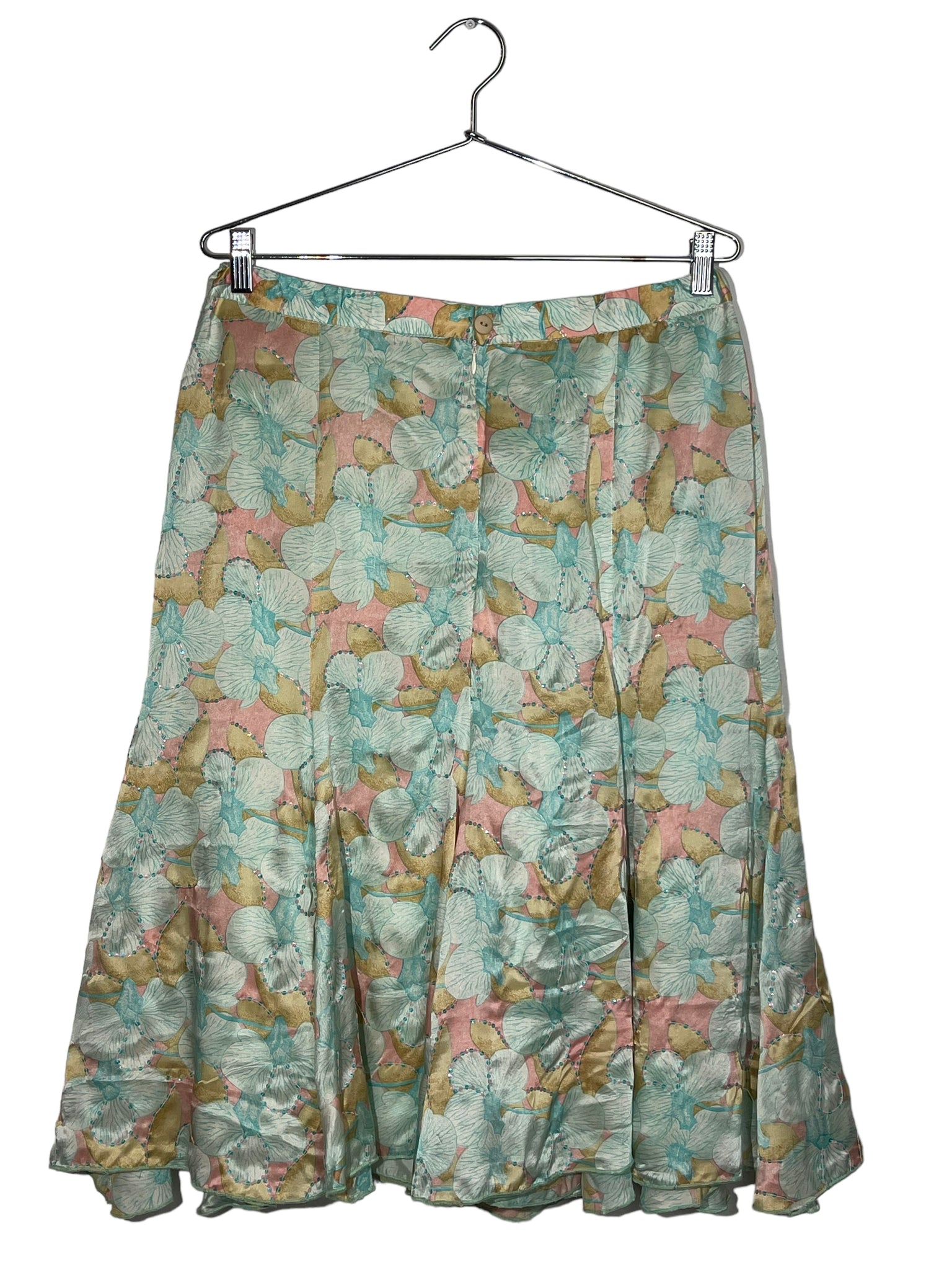 Pastel Floral & Sequined Midi Skirt