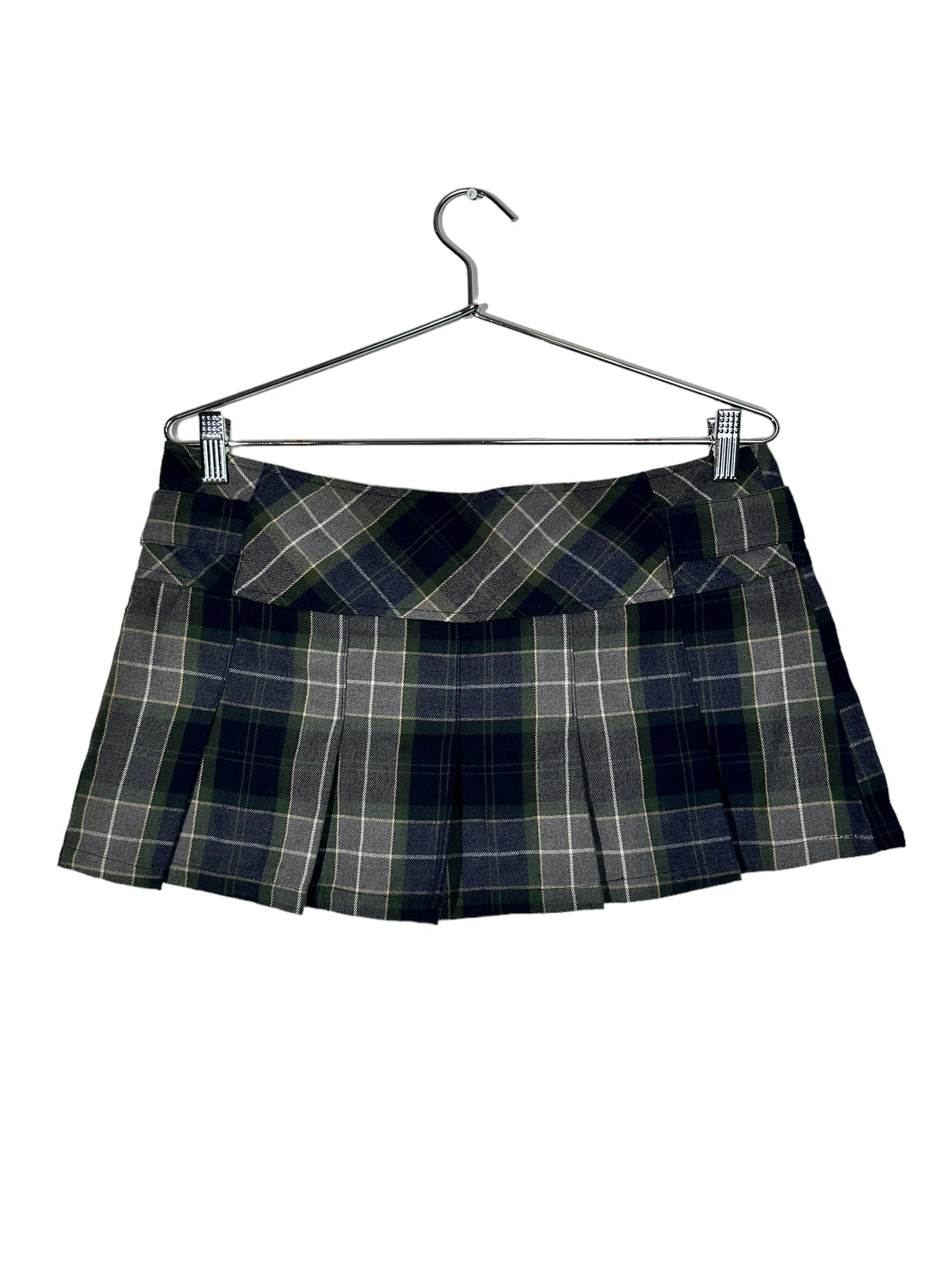 Green & Grey Plaid Mini Skirt