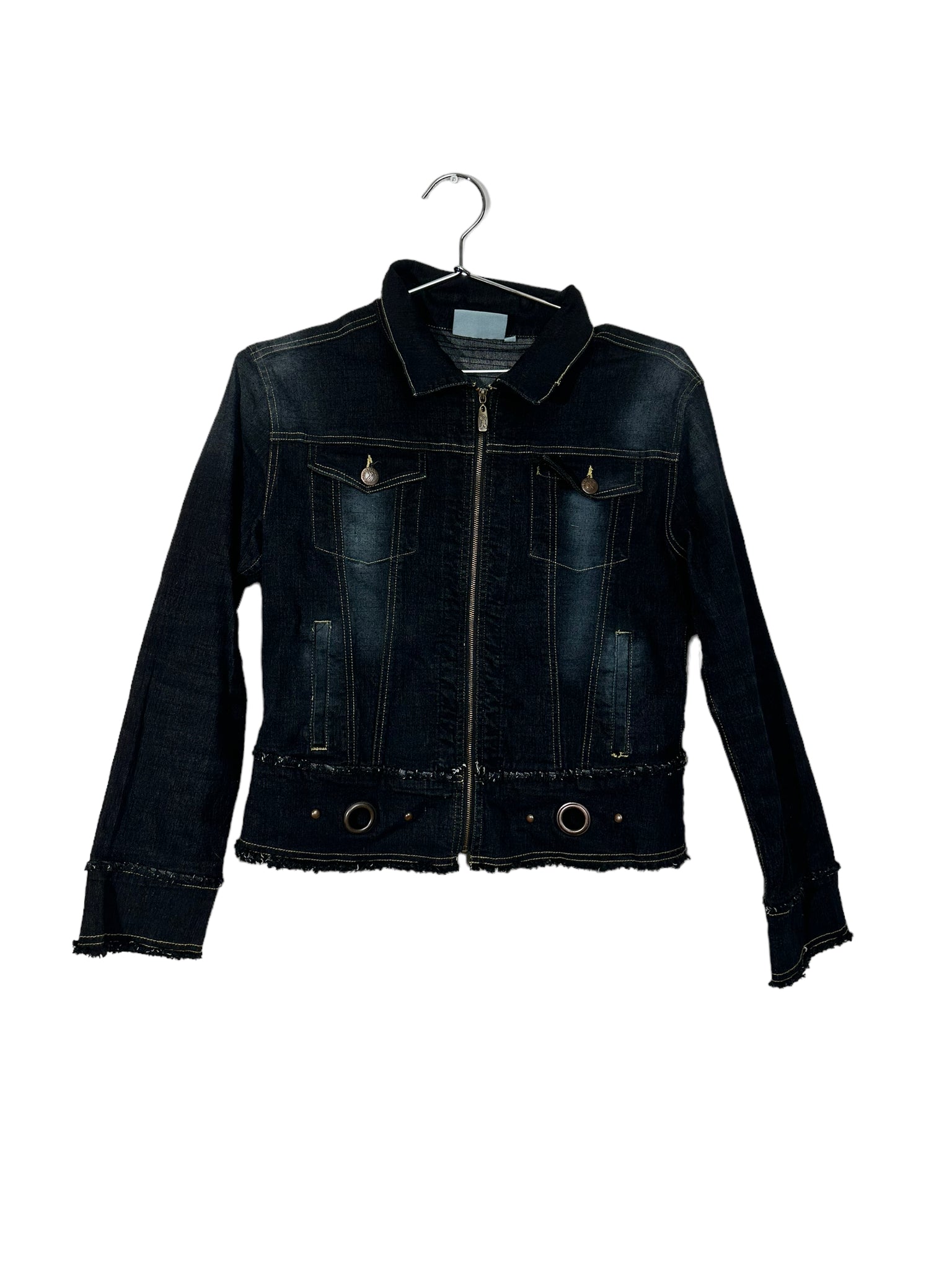 Dark Denim O-Ring Zip-Up Moto Jacket