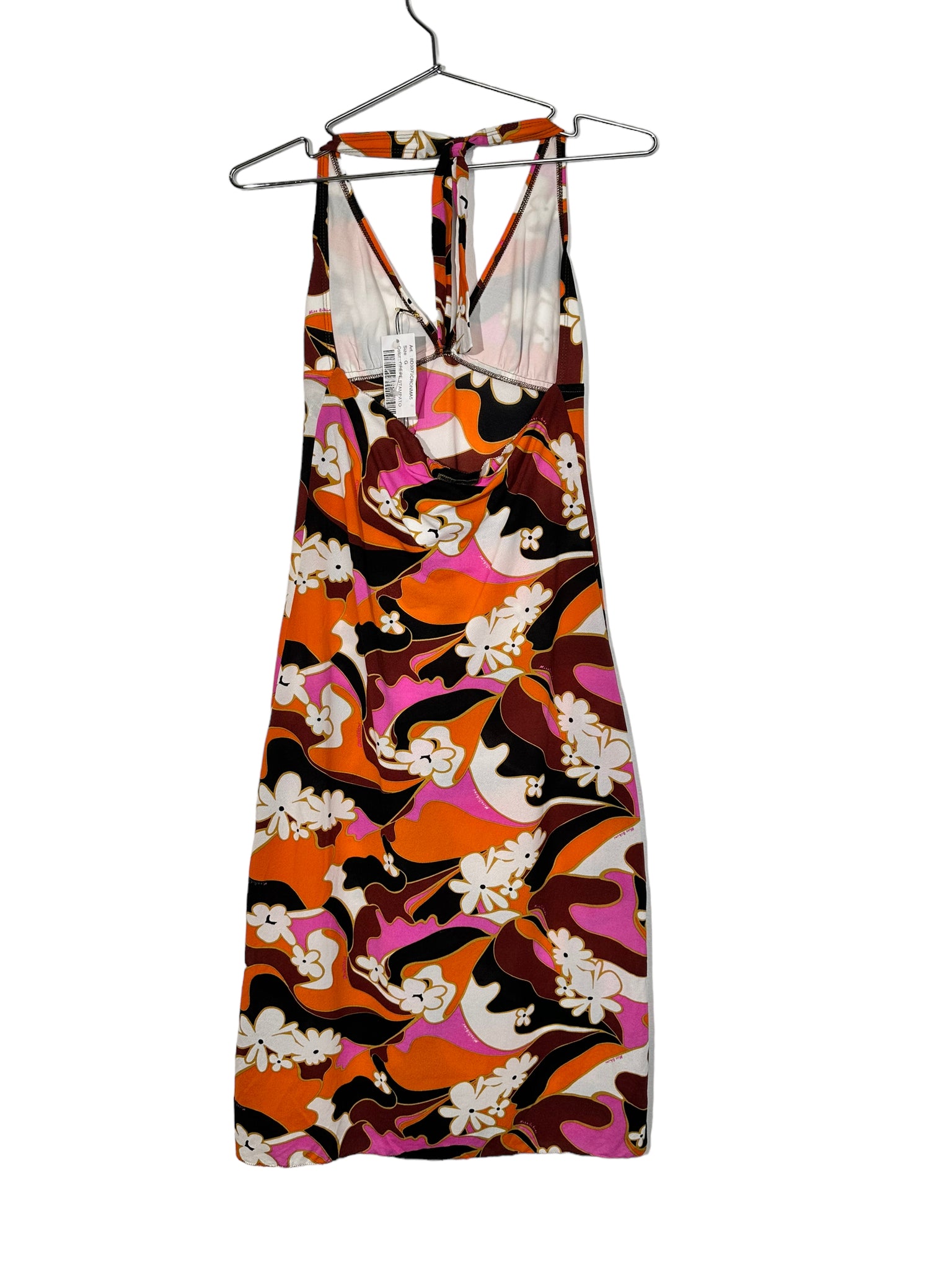 Orange And Pink Floral Halter Dress