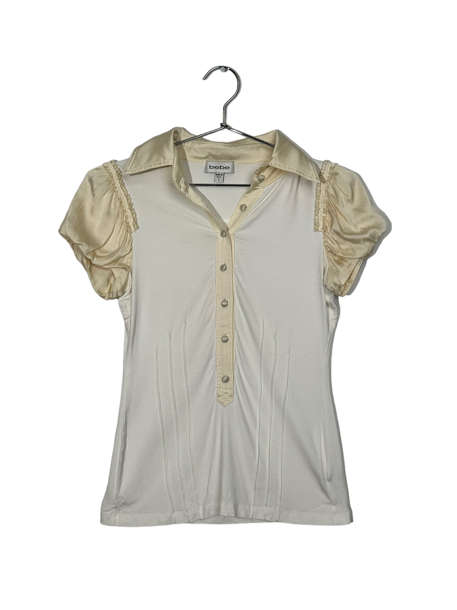 Bebe Cream And White Structured Button Up