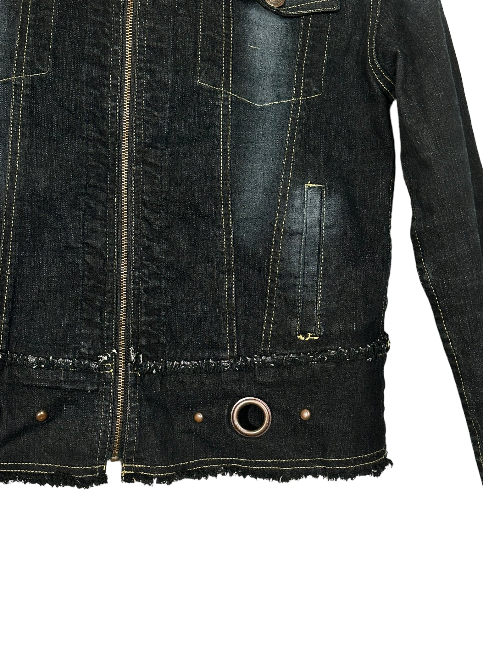 Dark Denim O-Ring Zip-Up Moto Jacket