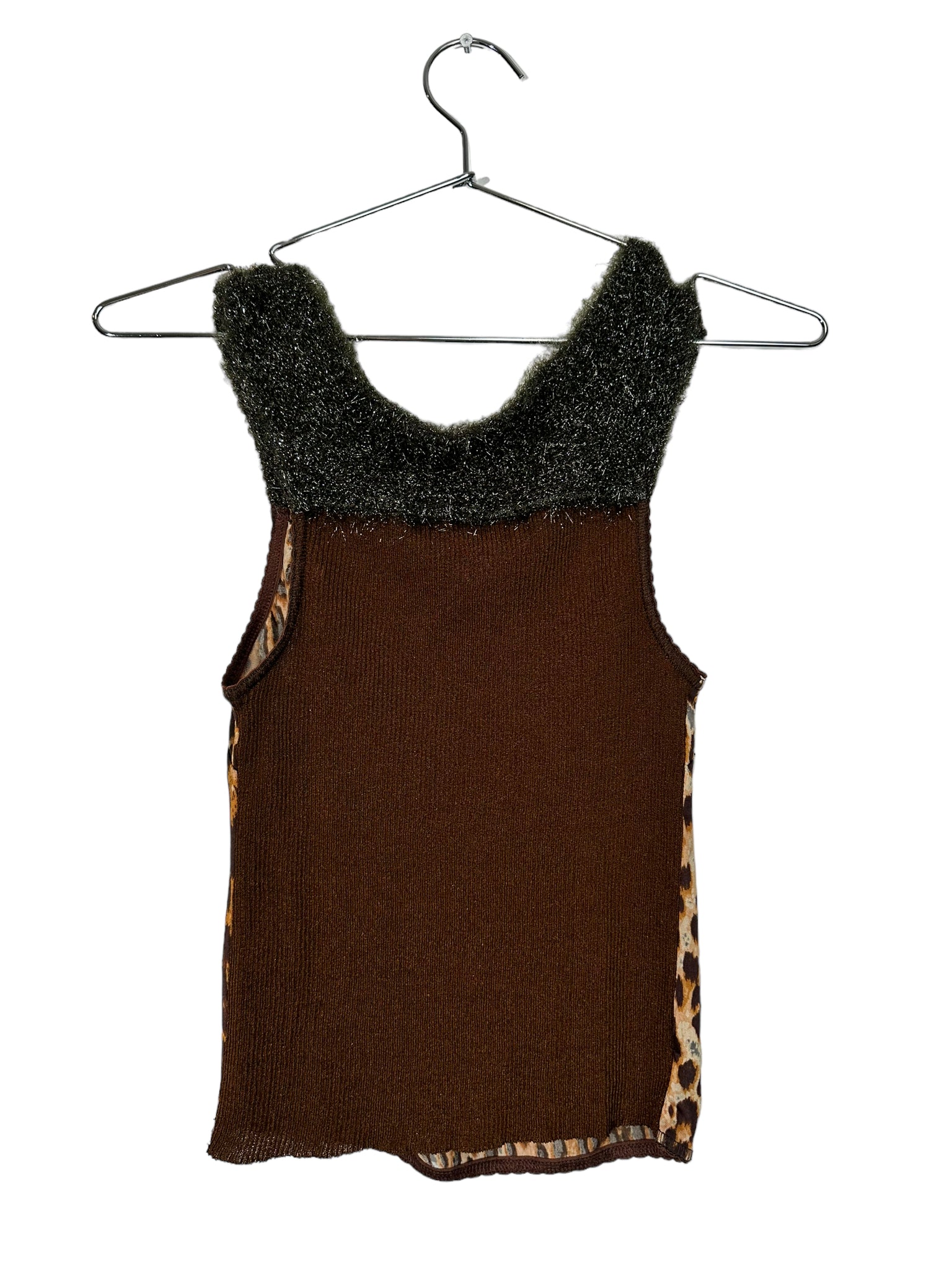 Sheer Fuzzy Neck Cheetah Print Tank