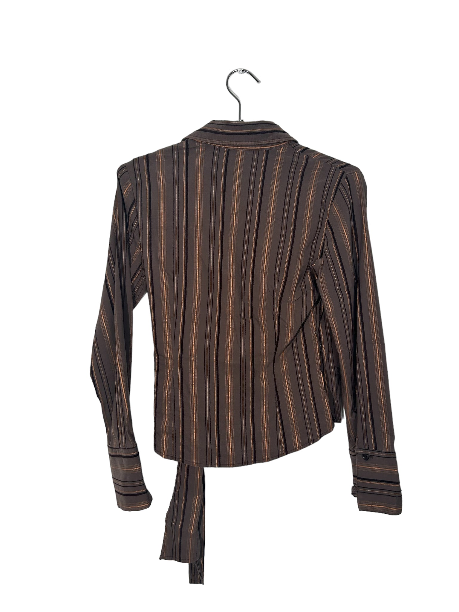 Brown Striped Long Sleeve Tie Front Shirt