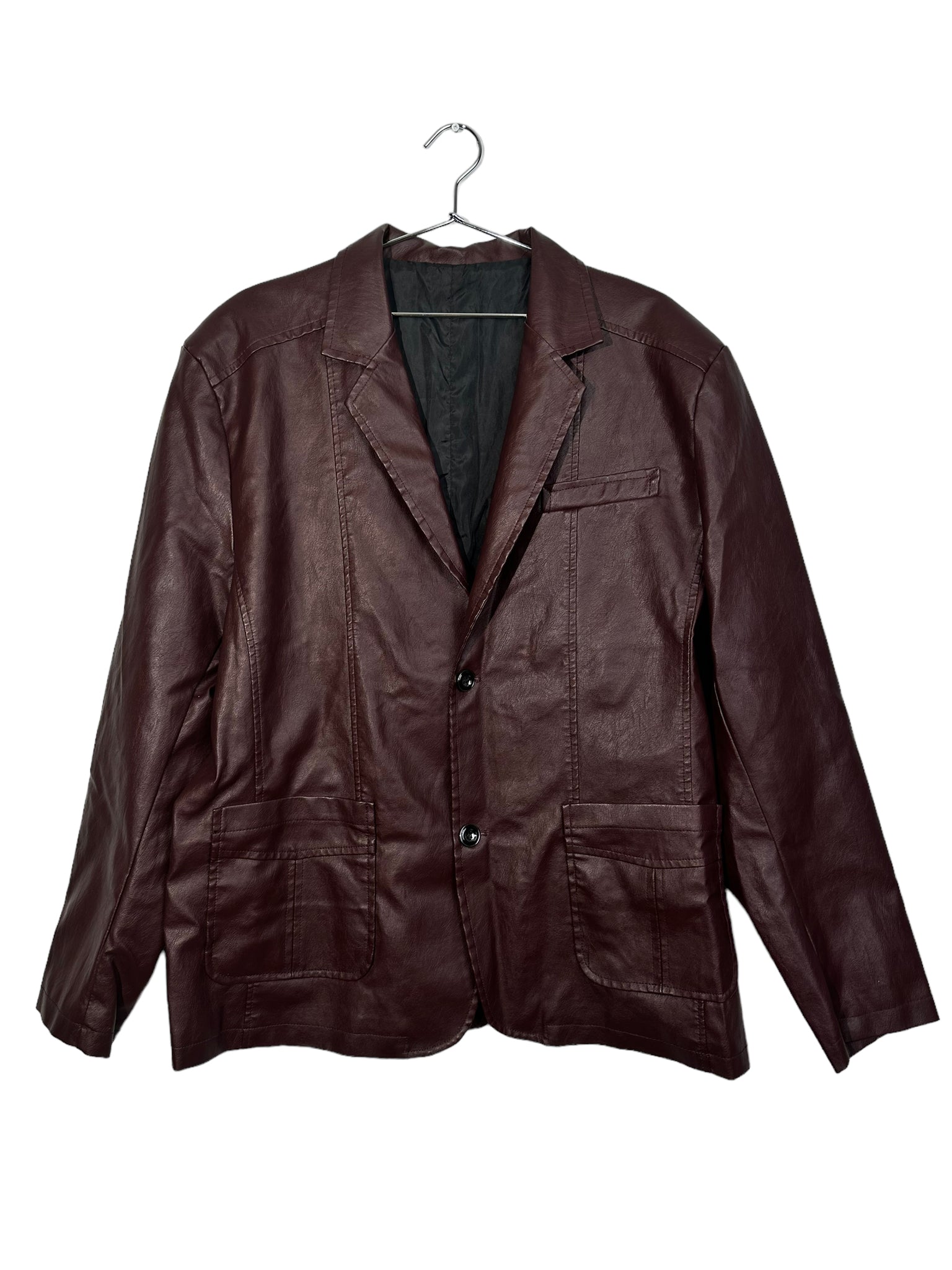Burgundy Leather Blazer Jacket
