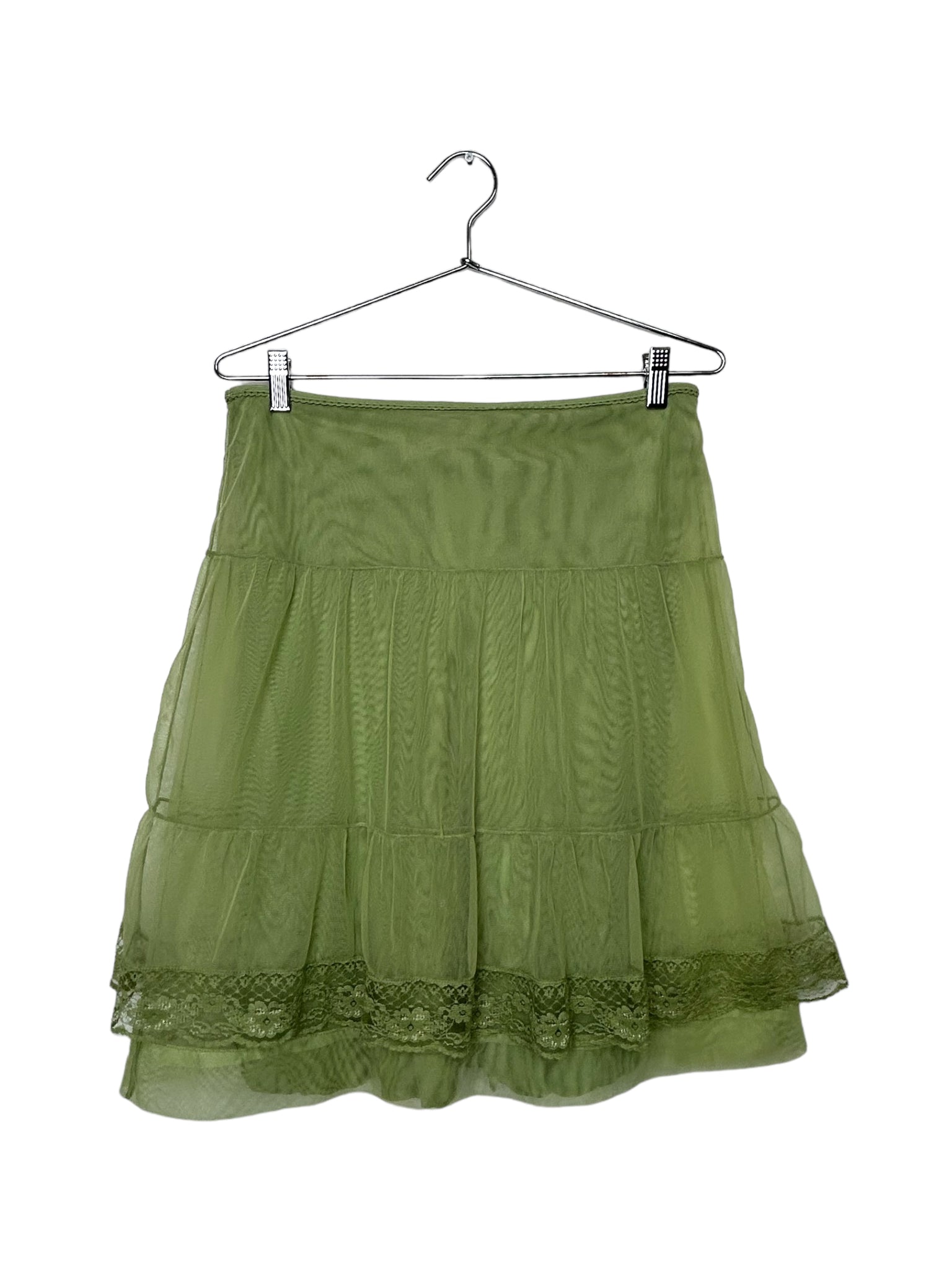 Green Mesh Lace Detail Skirt
