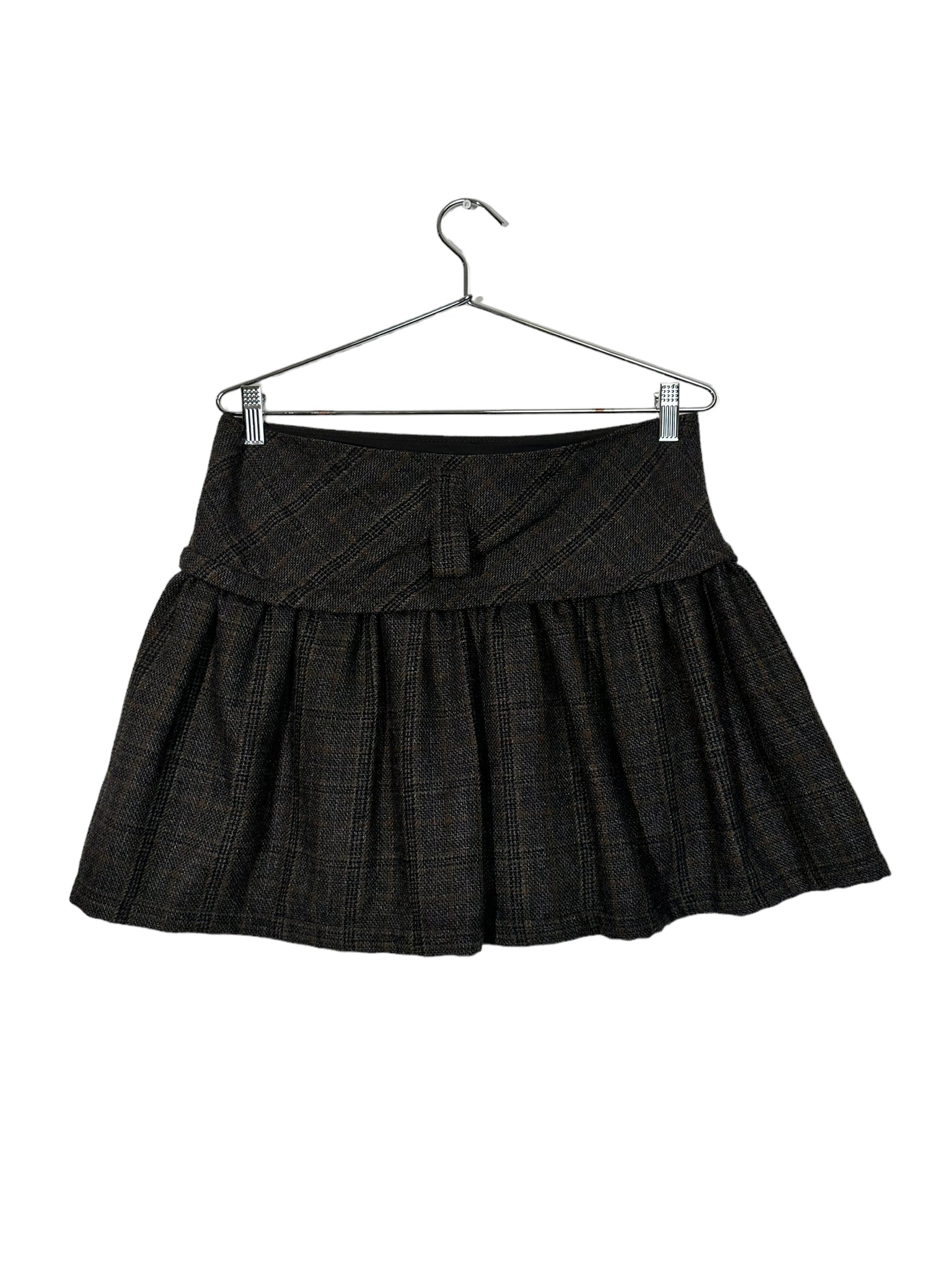 Brown & Black Pleated Plaid Skirt