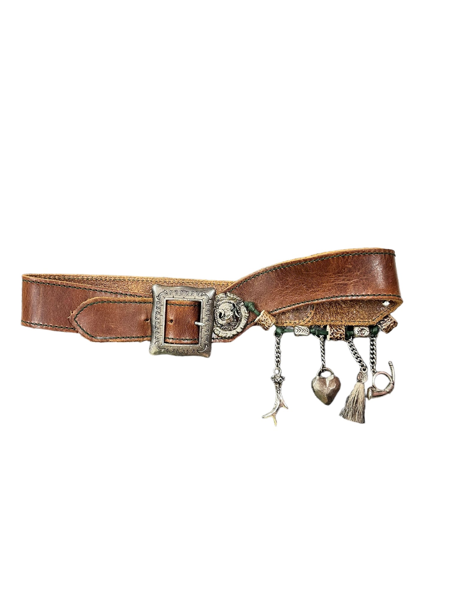 Brown Leather Funky Charm Belt
