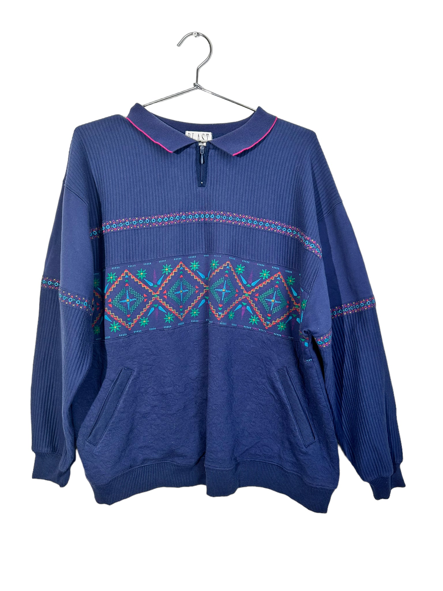 Tribal Print Striped Collard Sweater