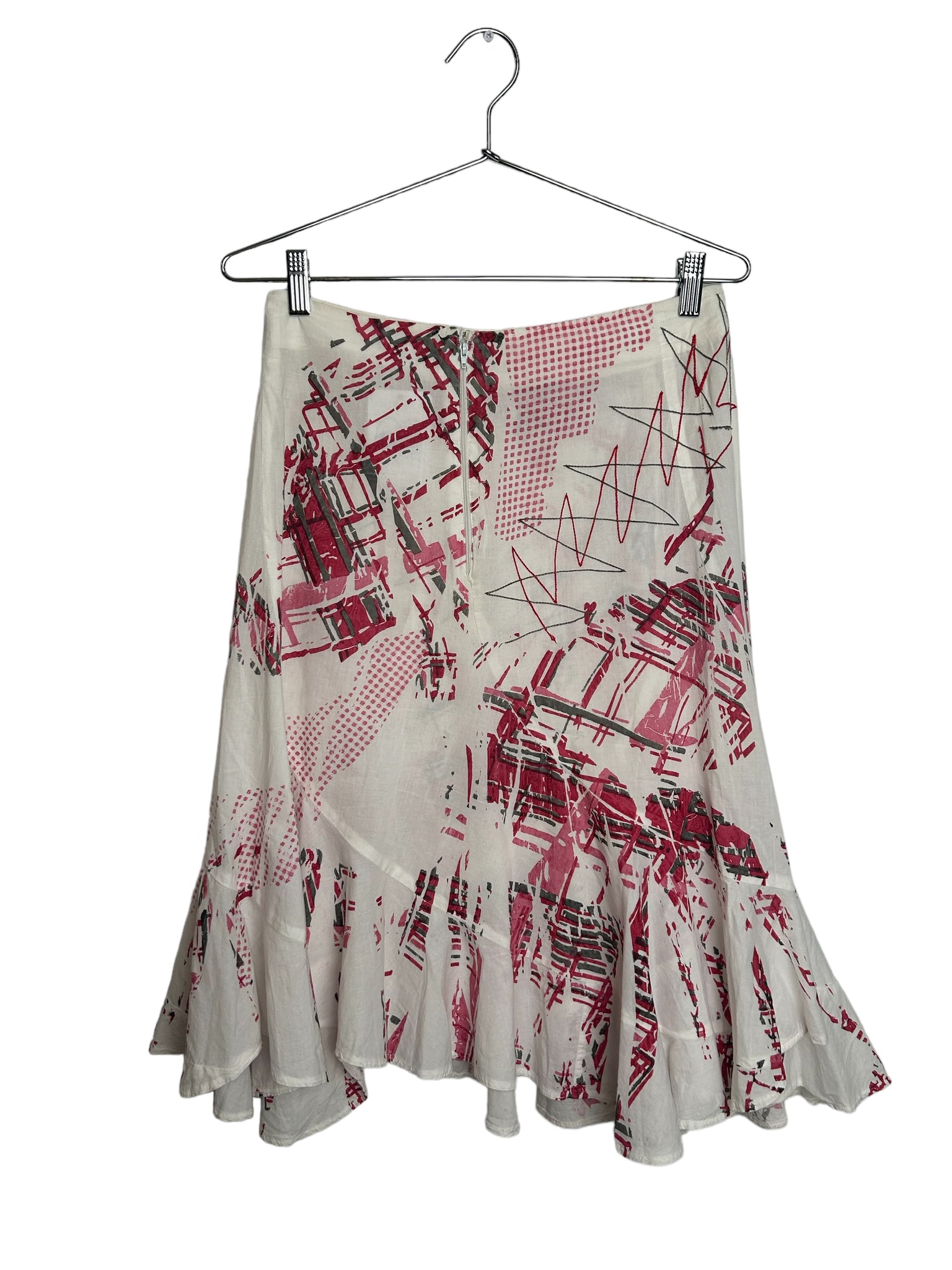 Alfred Dominguez Red & White Abstract Skirt