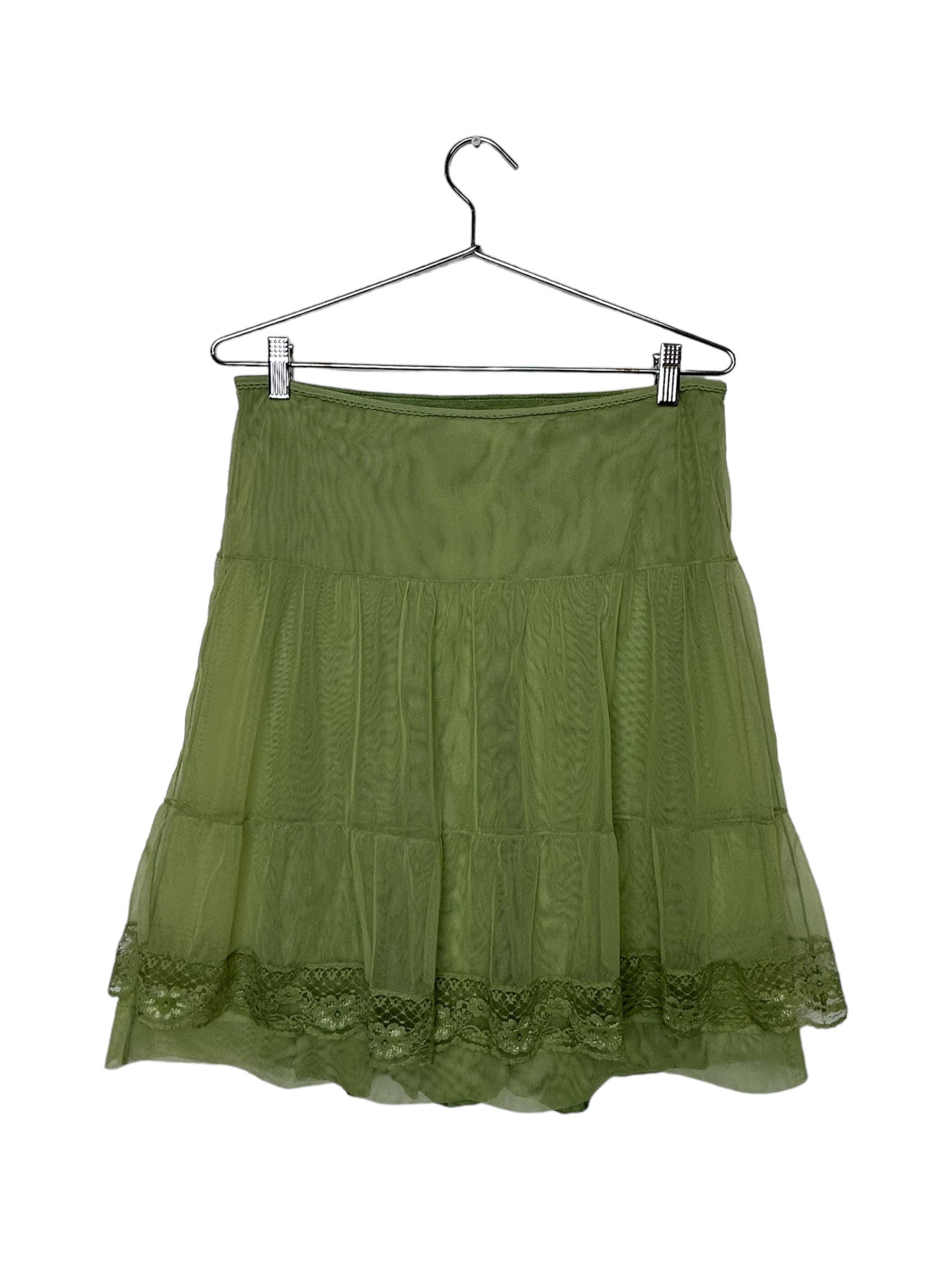 Green Mesh Lace Detail Skirt