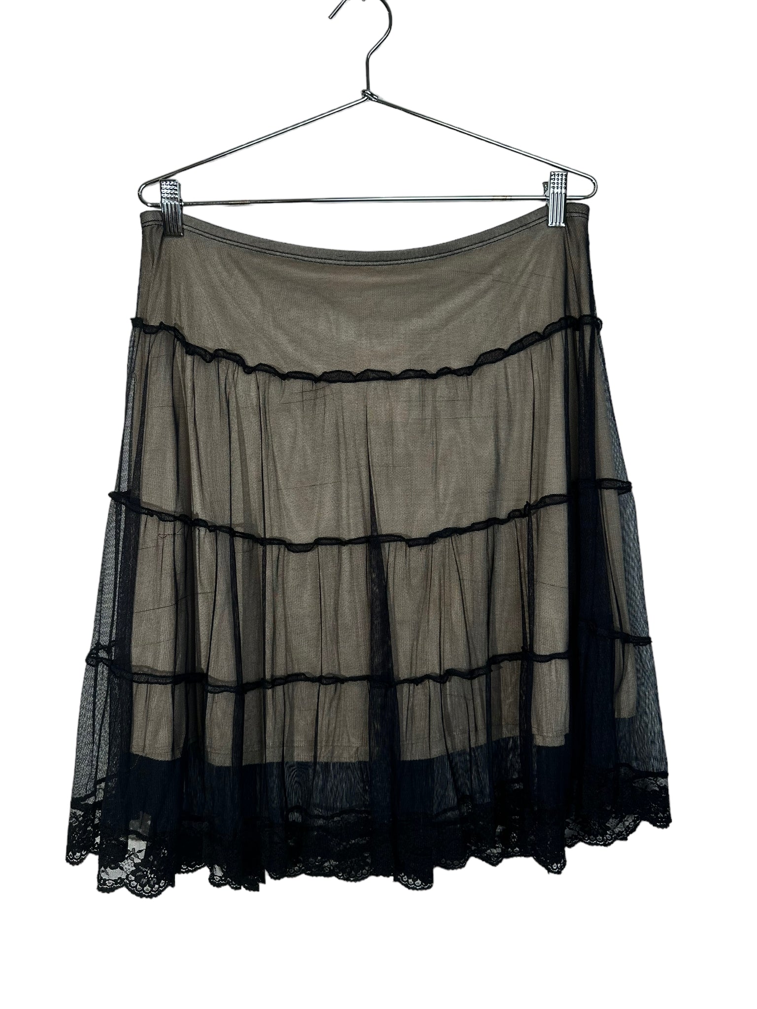 Black Mesh Tiered Skirt