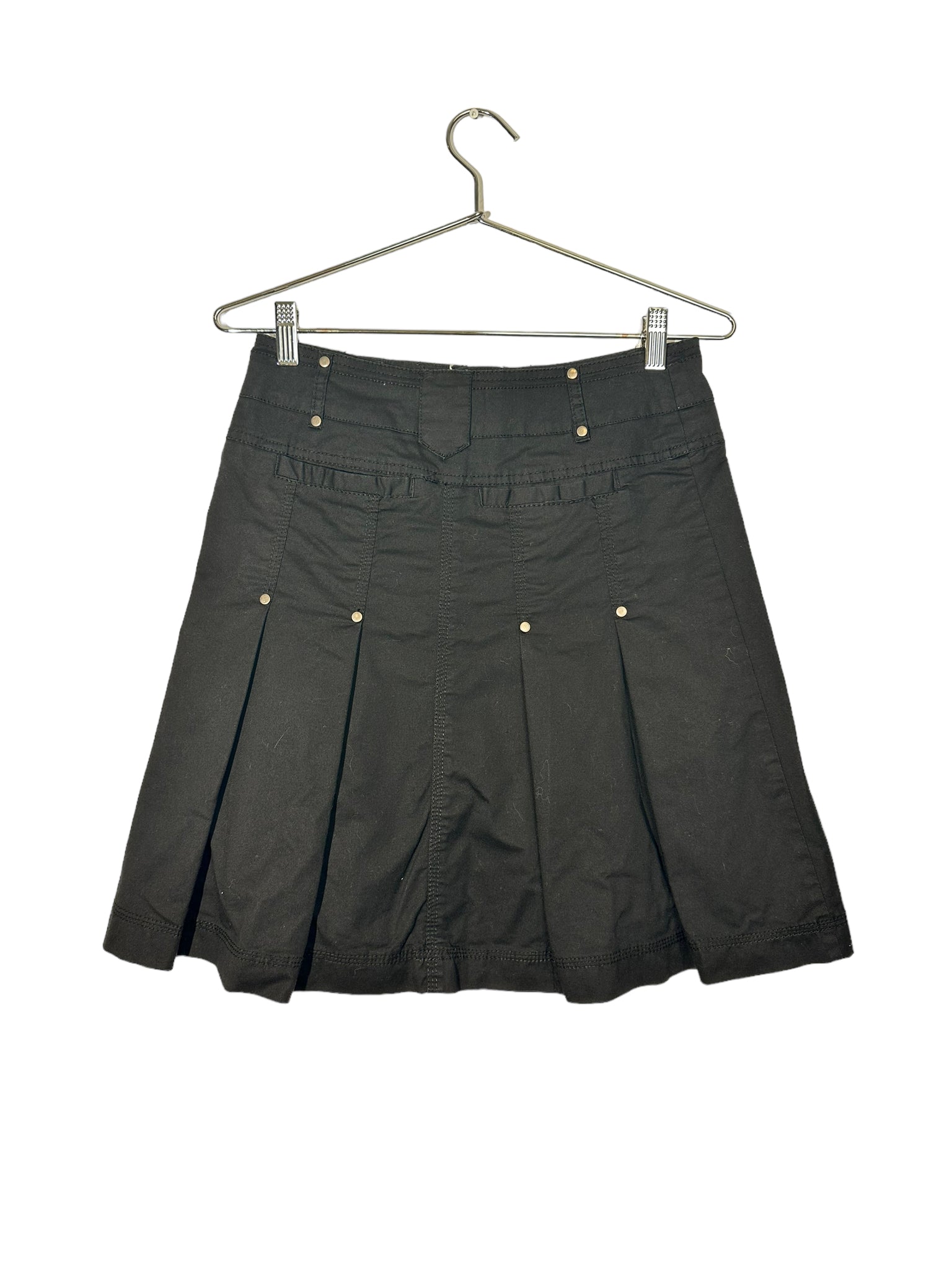 Black Pleated Studded Mini Skirt