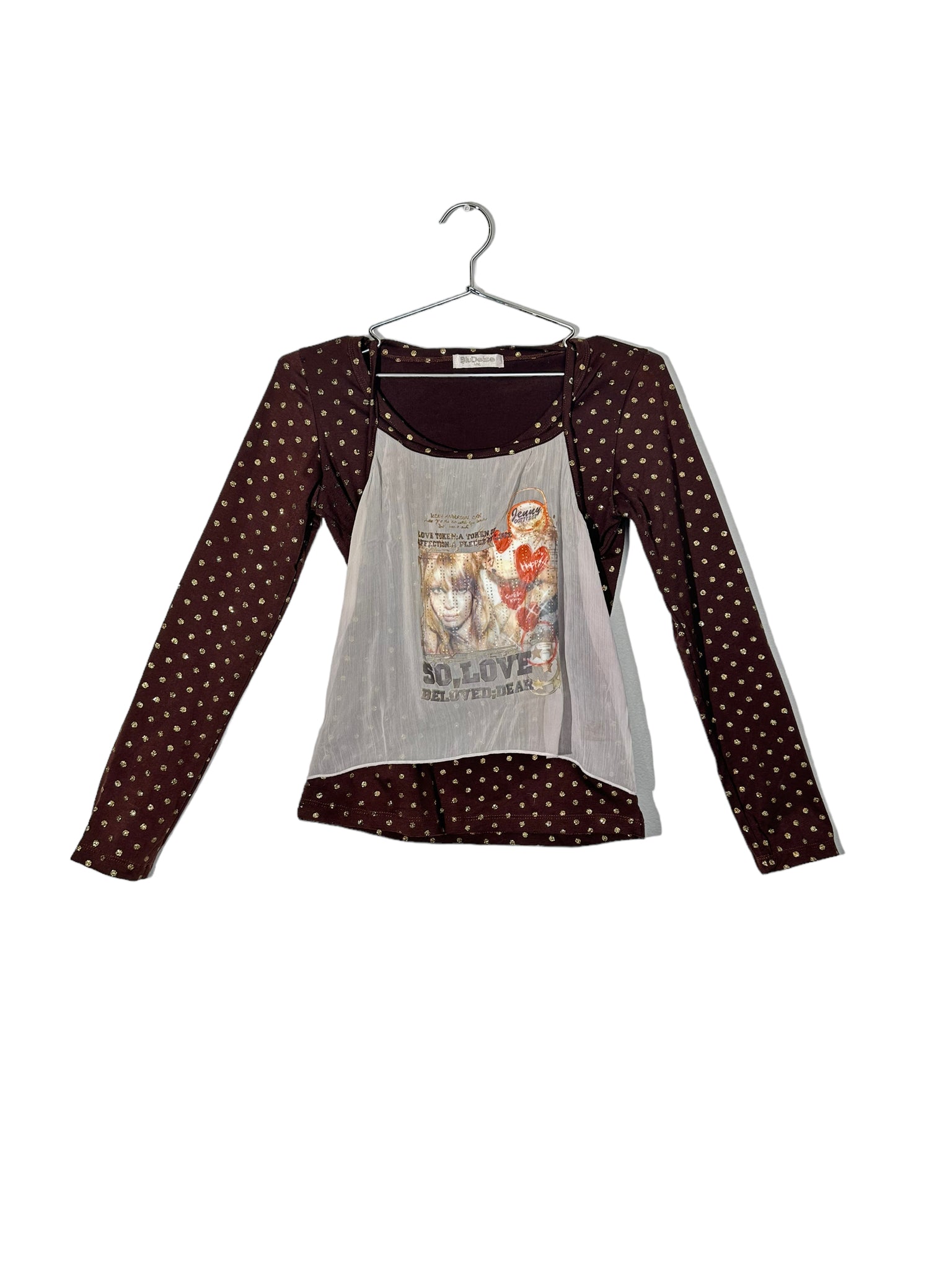 Brown Dotted Long-Sleeve With Girl Graphic