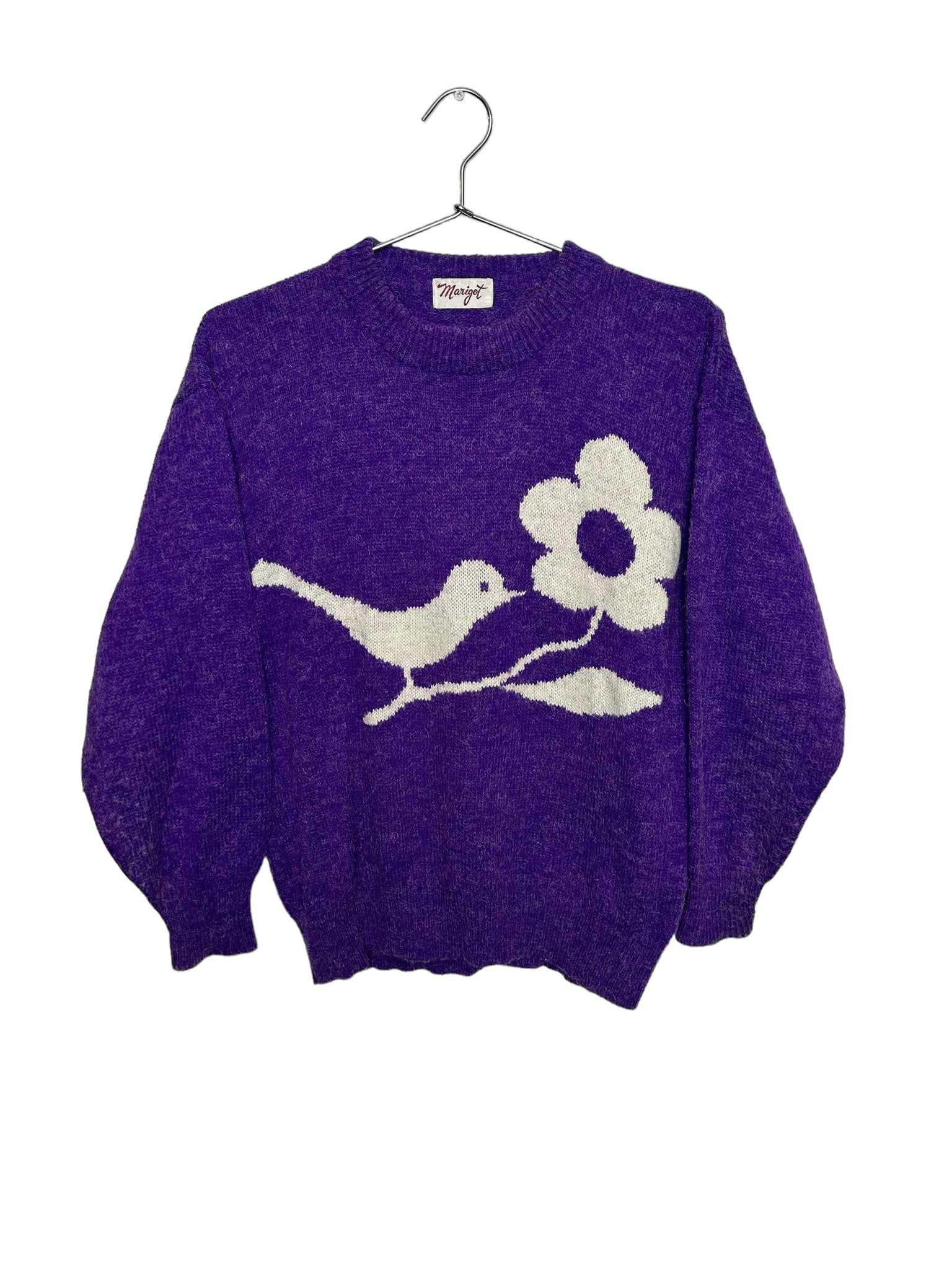 Purple Glitter Bird Flower Knit Sweater