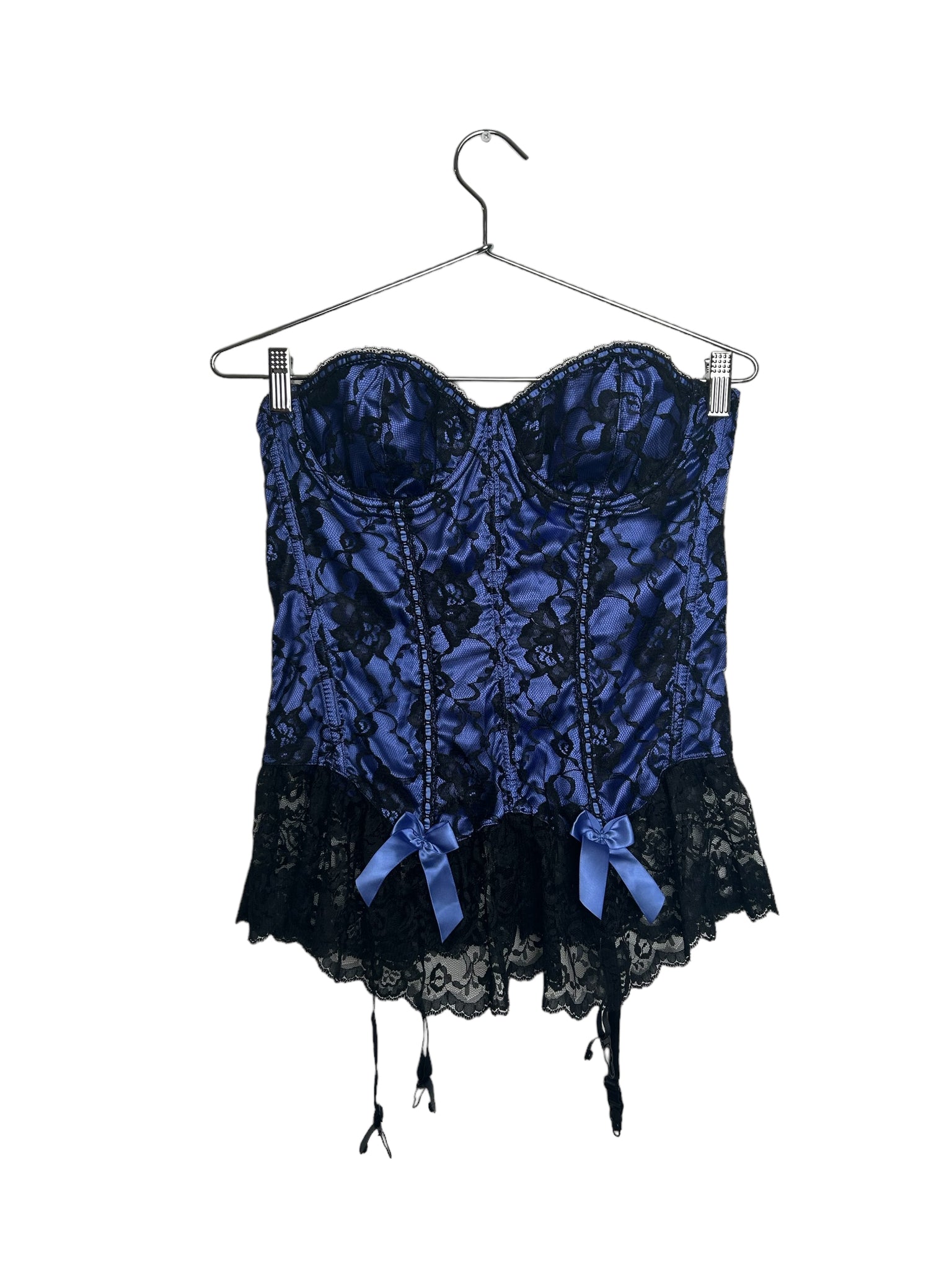 Blue Bustier Lace Bow Top