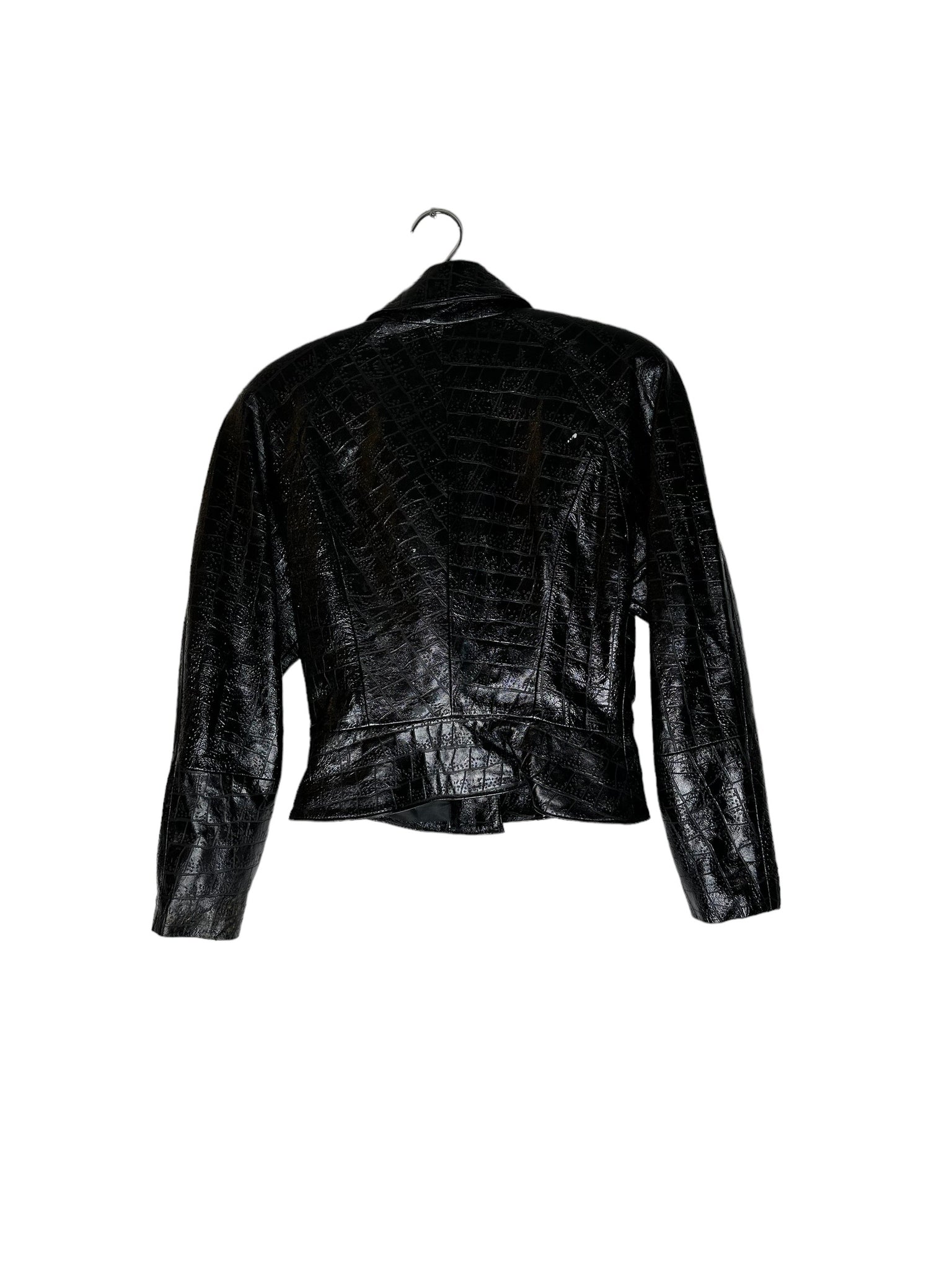 Shoulder Padded Cropped Leather Jacket