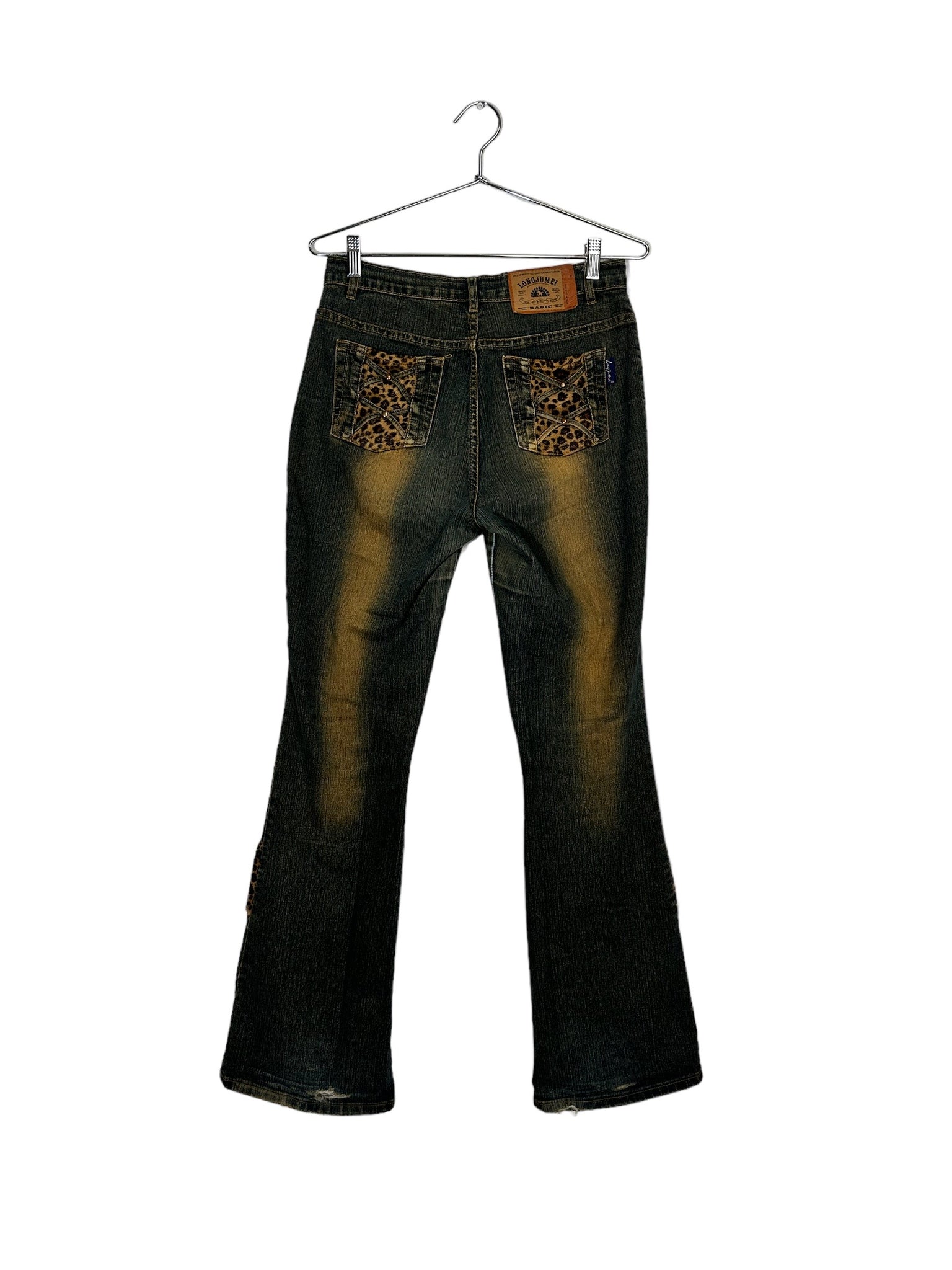 Dark Denim Cheetah Patchwork Jeans