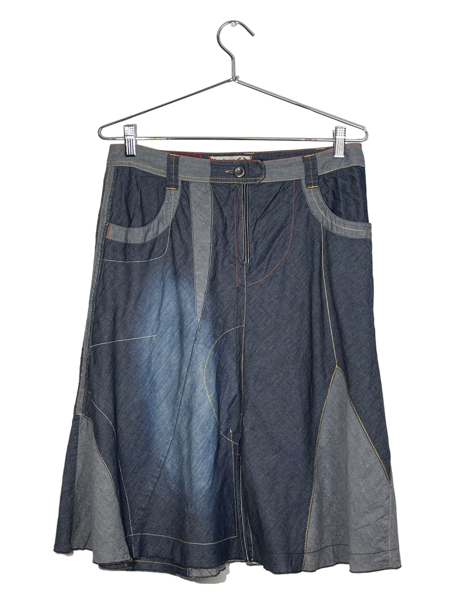 Patchwork Denim Midi Skirt