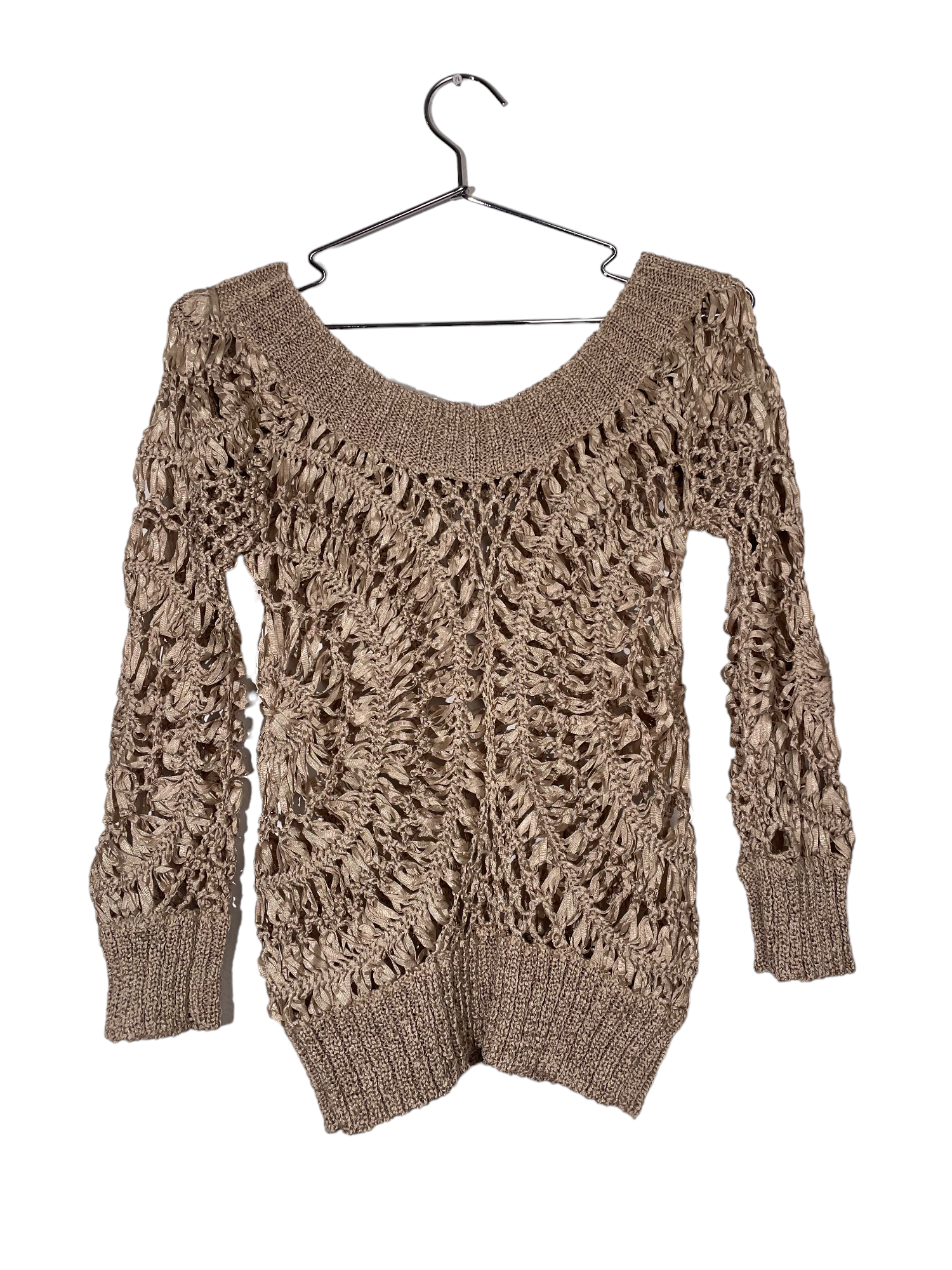 Beige Gold Crochet Long Sleeve Top