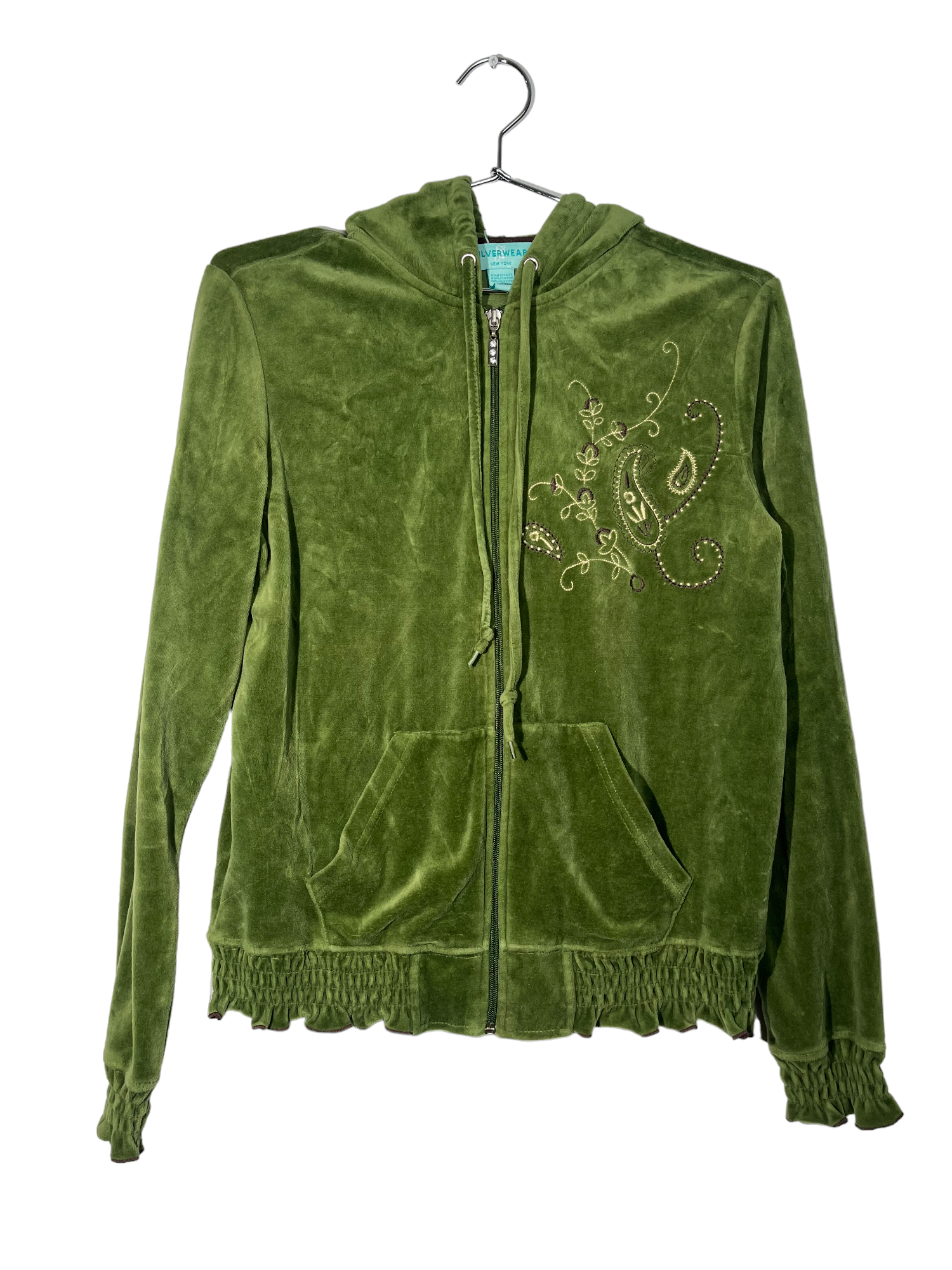 Green Zip Up Jacket Embroidered Flowers