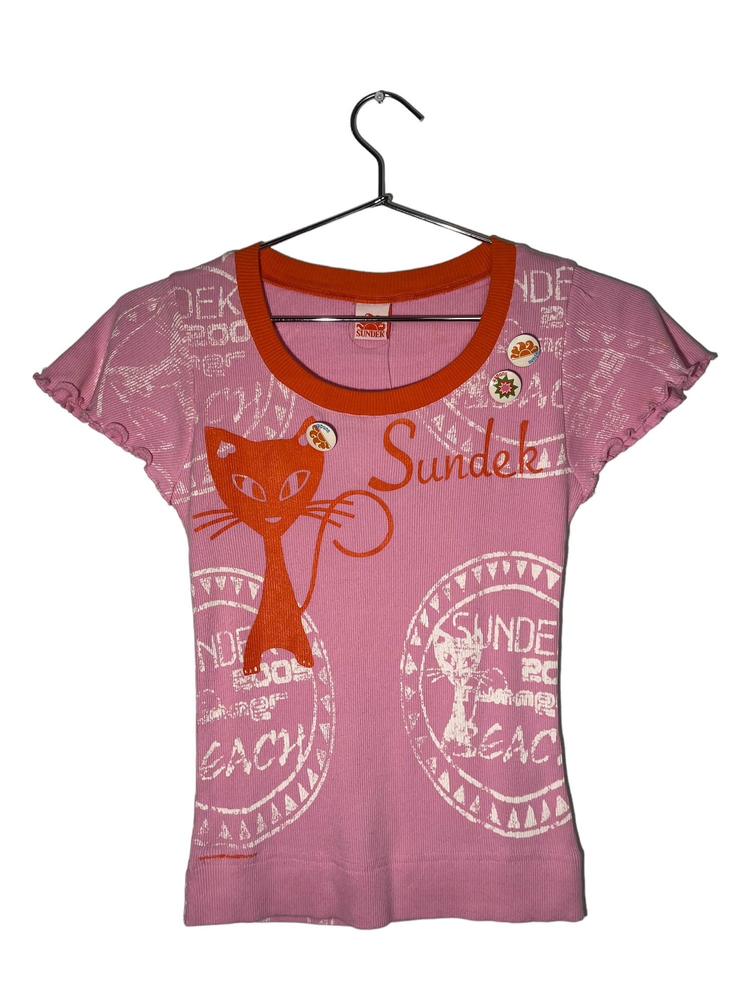 Dead Stock Pink & Orange Cat Graphic Tee with Pins