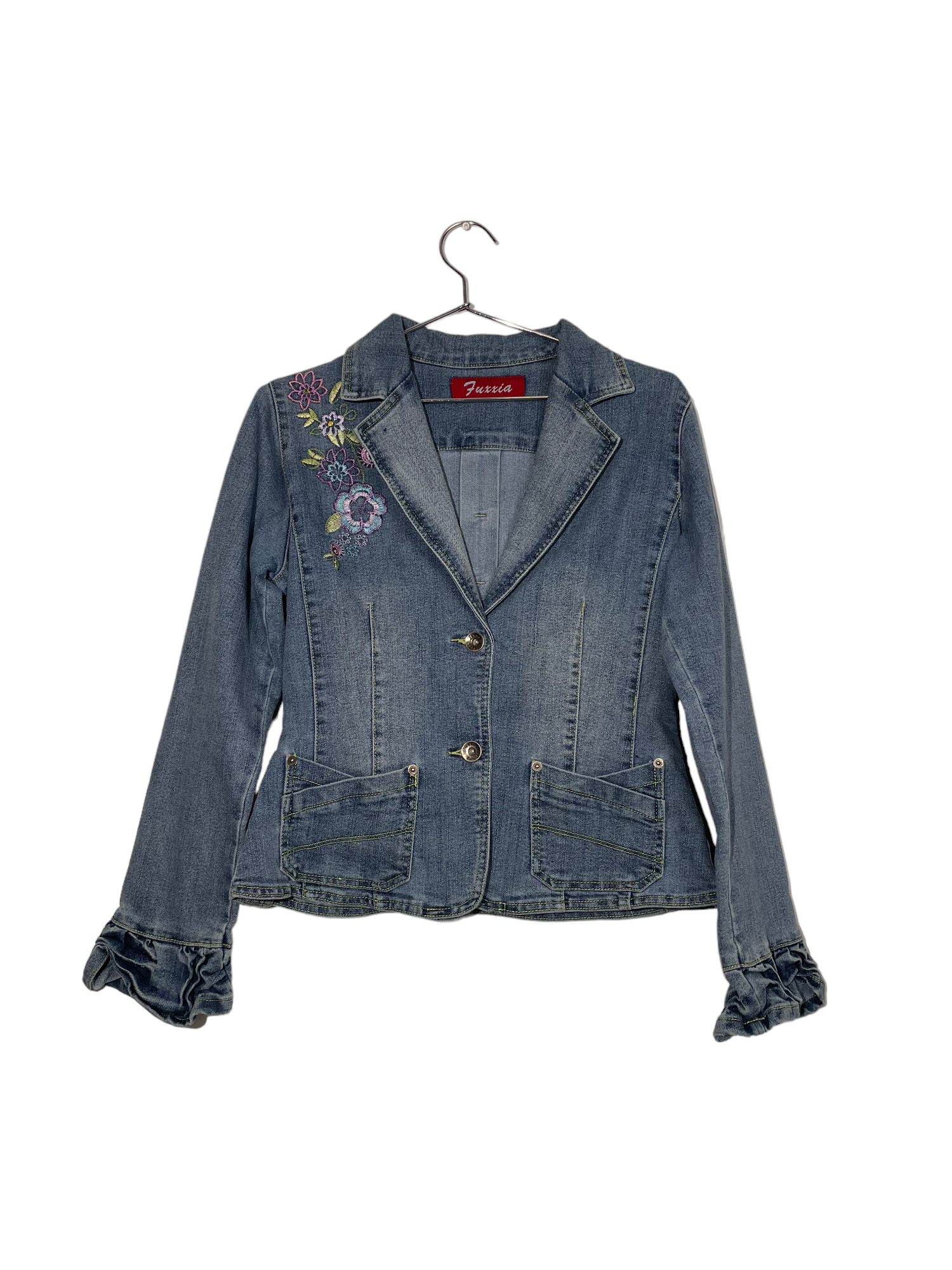 Embellished Floral Embroidery Denim Jacket