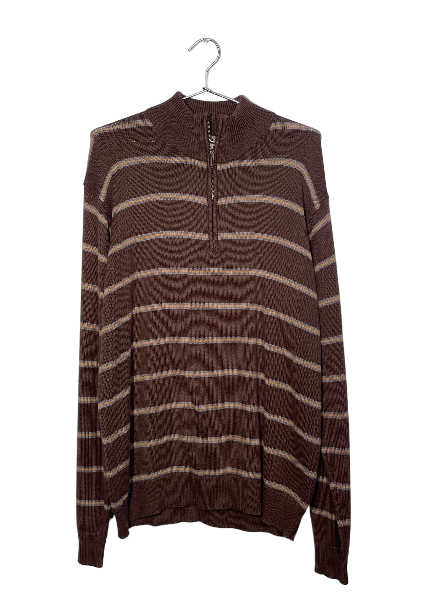 Striped Brown Zip Up Knit Jacket