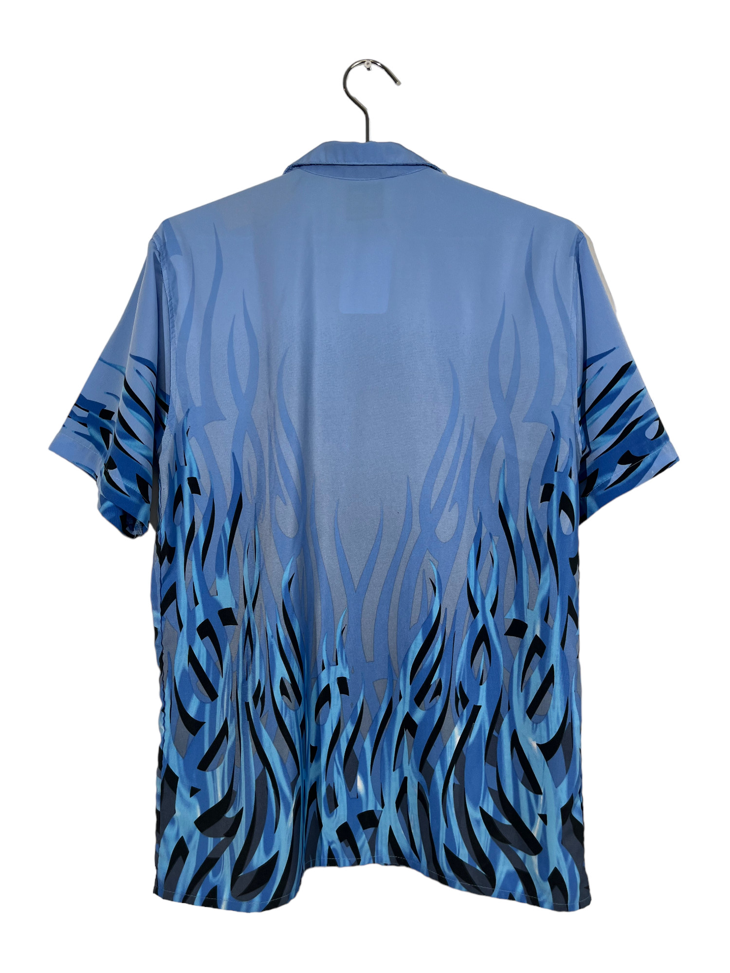 Blue Flames Short Sleeve Button Down Shirt