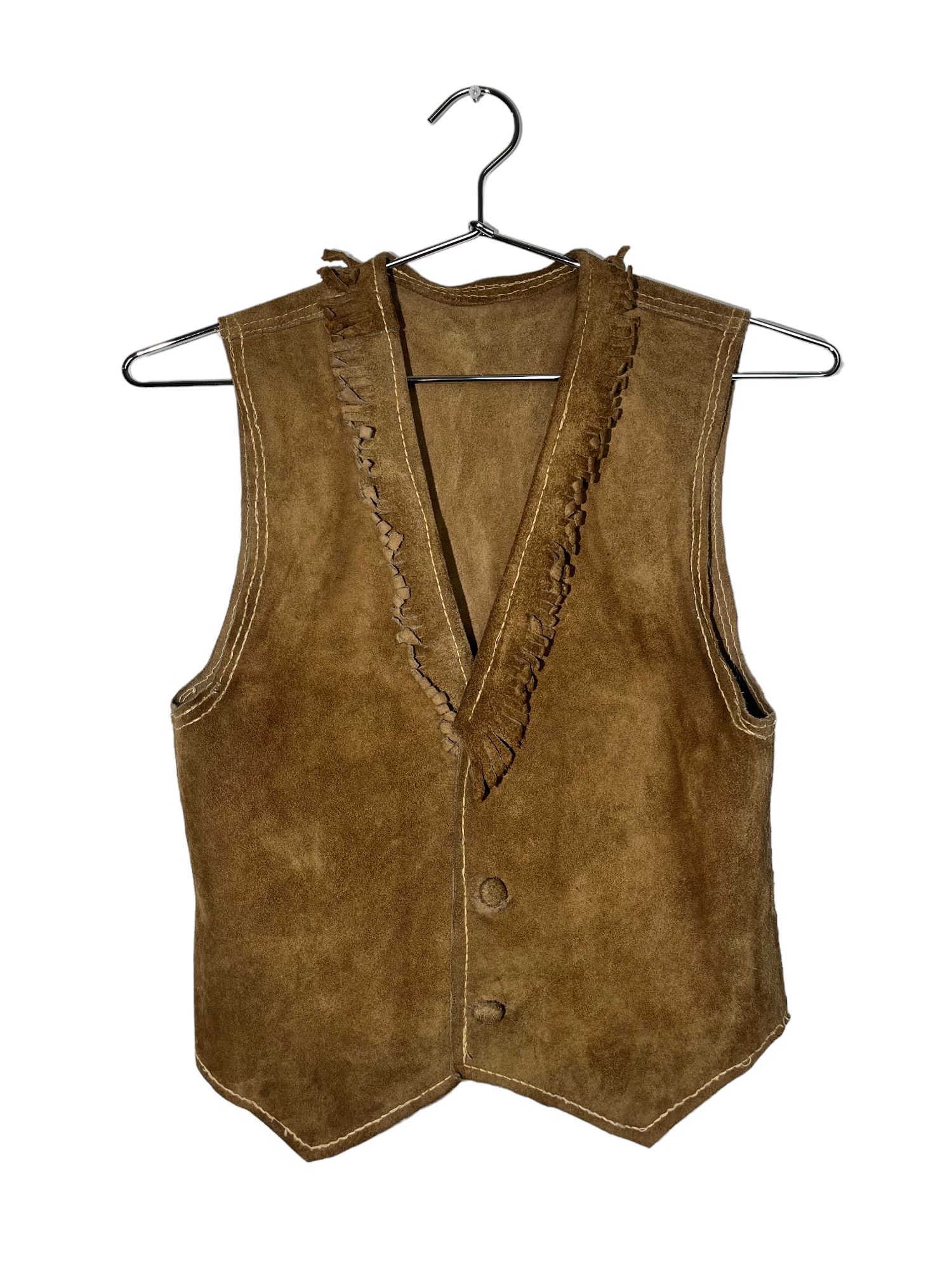 Brown Suede Vest Fringe Trim