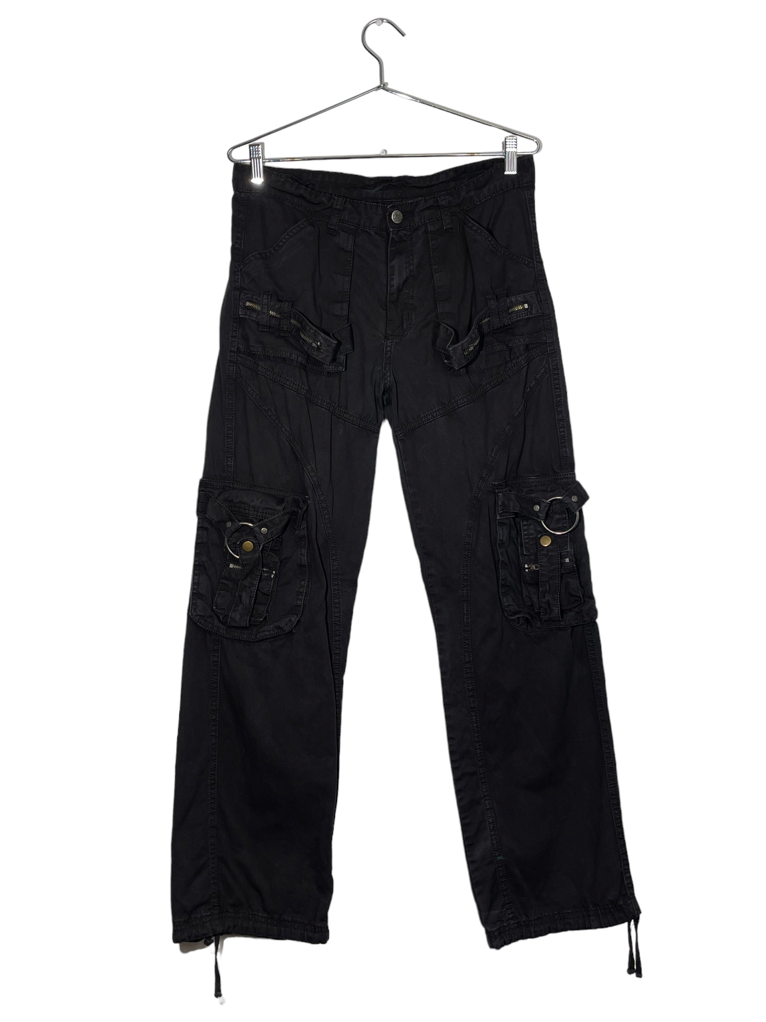 Cargo Black Pants With Metallic Embellishments