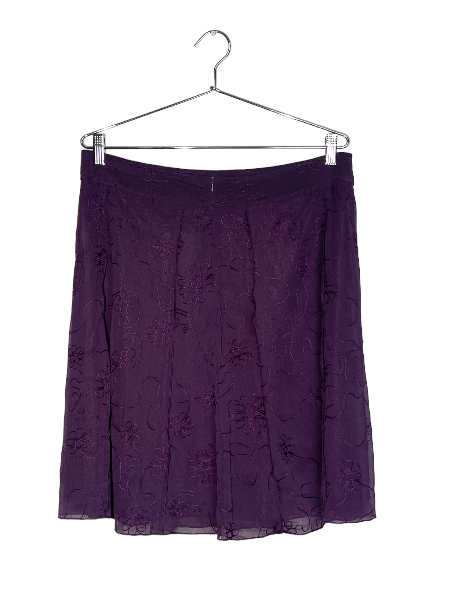 Purple Embroidered Midi Skirt