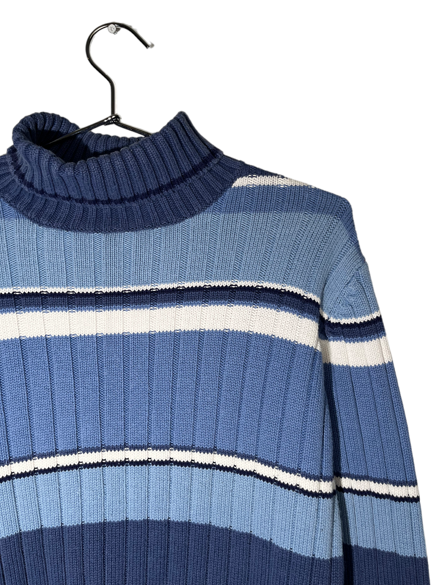 Blue & White Striped Turtle Neck Sweater