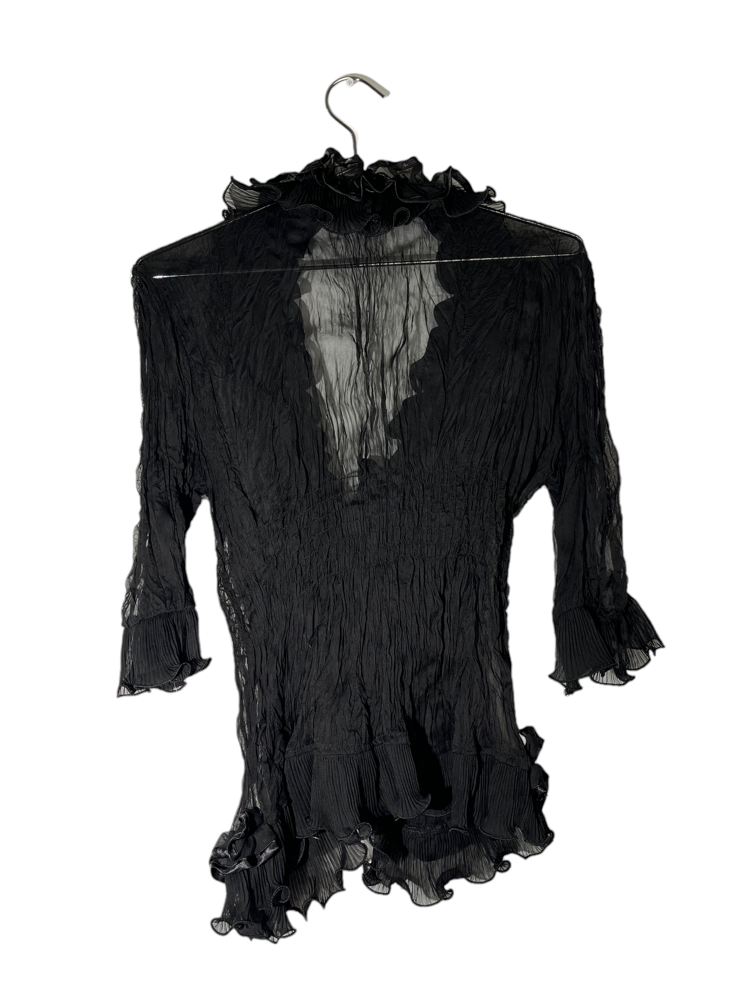 Y2k Sheer Ruffled Button Up