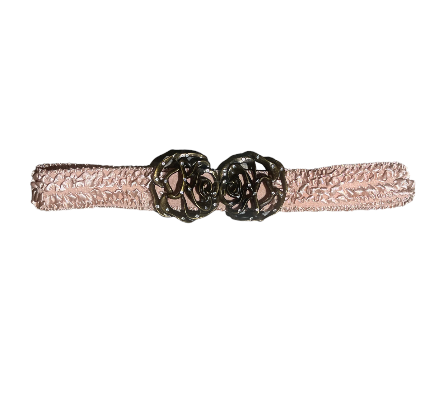 Rose Gold Ruffled Belt with Flower Buckle