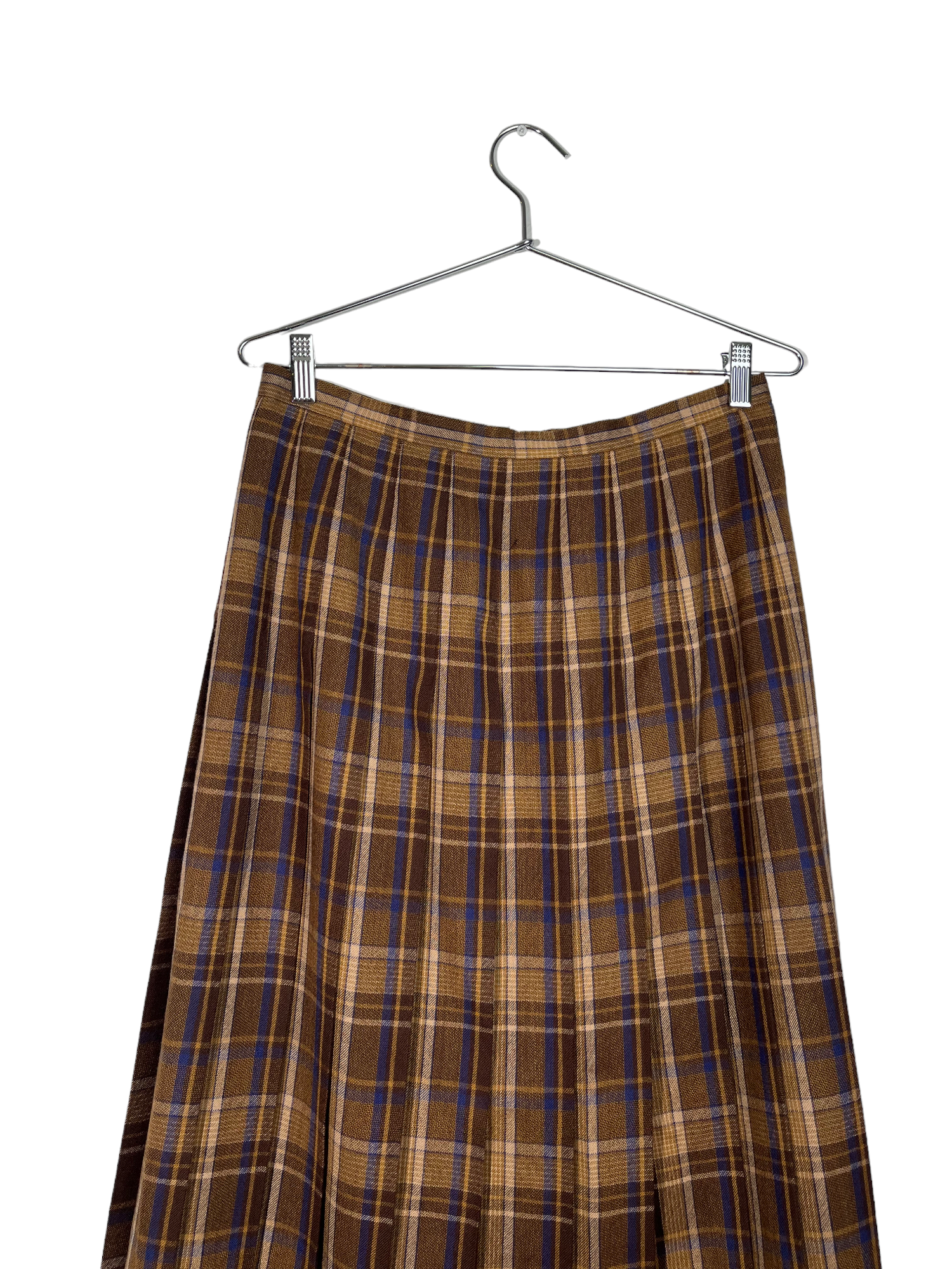 Brown Plaid Pleated Maxi Skirt