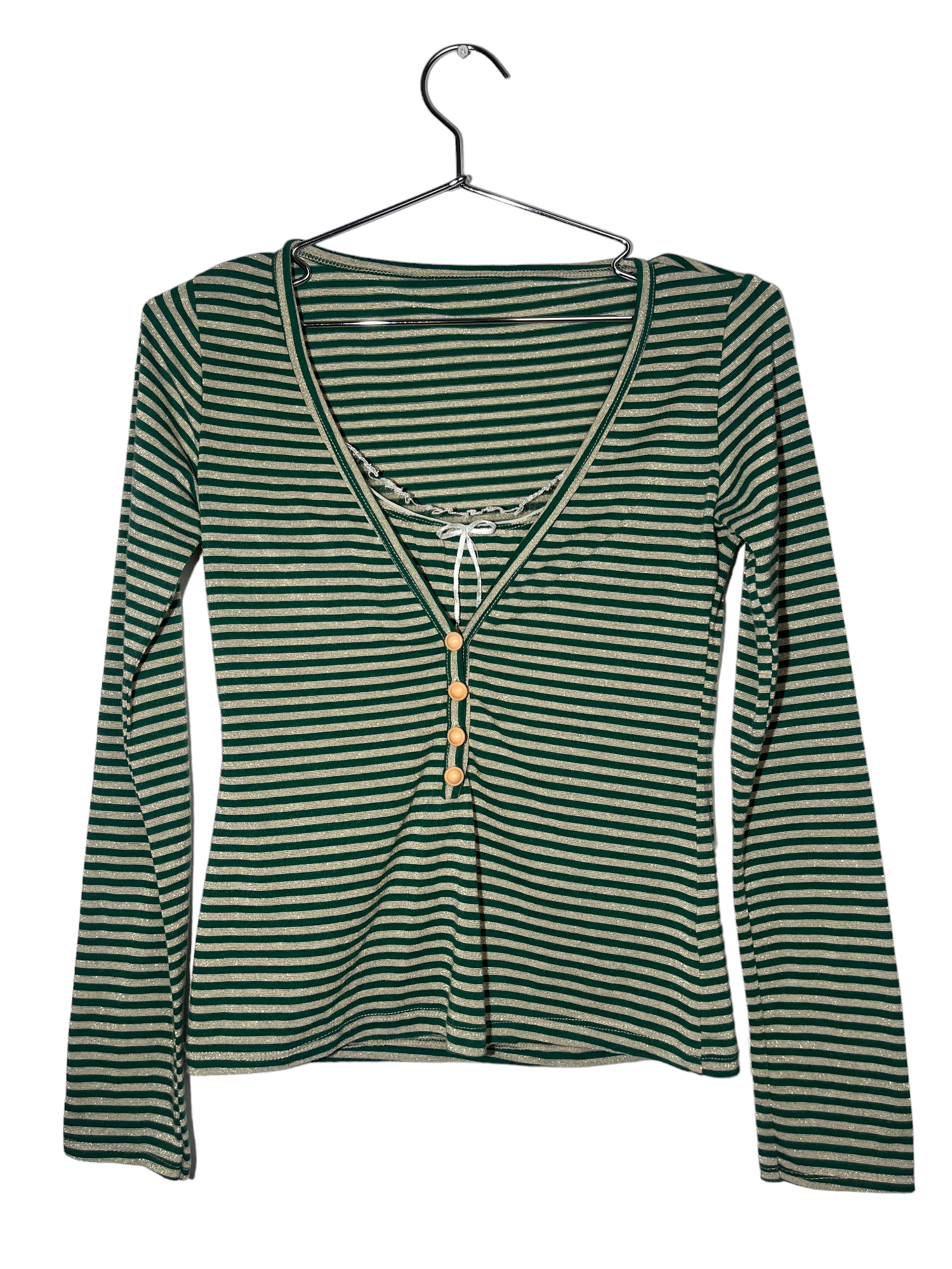 Green & Gold Striped Long Sleeve Top