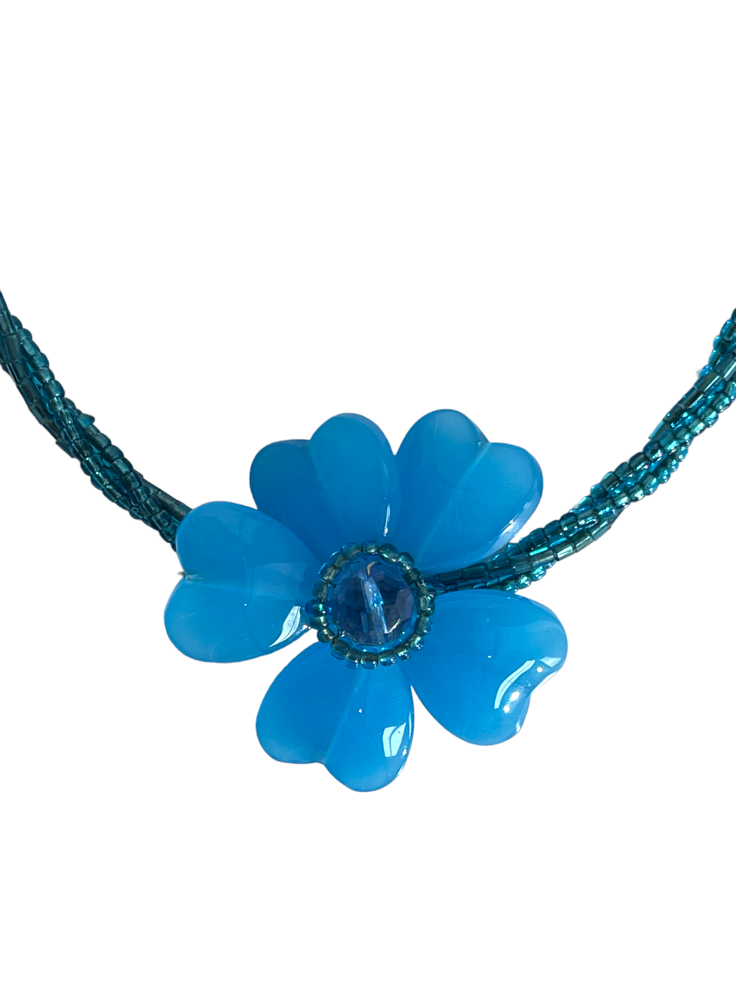 Blue Beaded Chocker With Flower Pendant