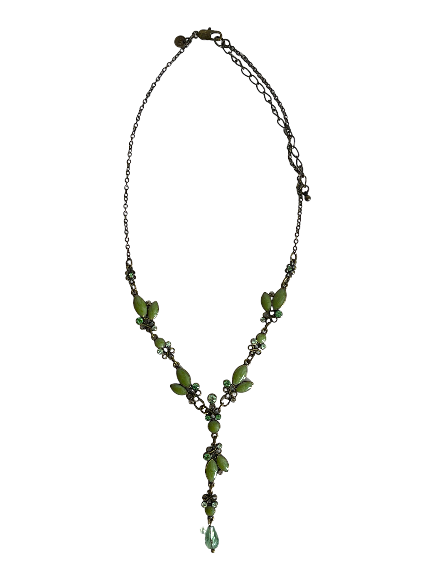 Green Rhinestone Leafs Necklace