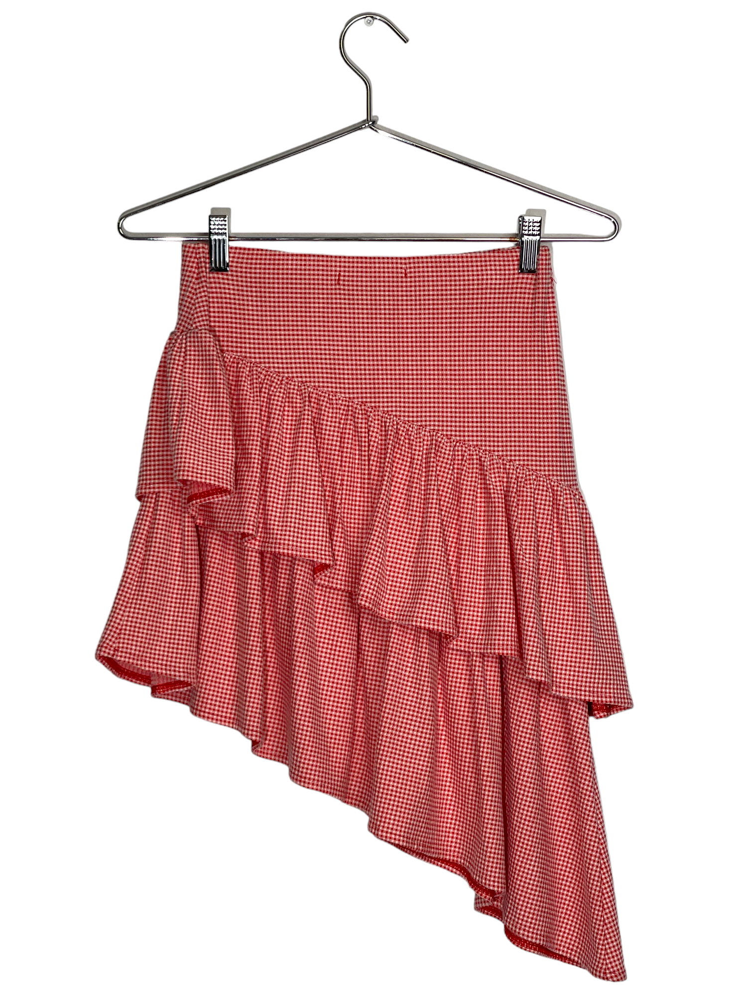 Red Plaid Asymmetrical Ruffle Skirt