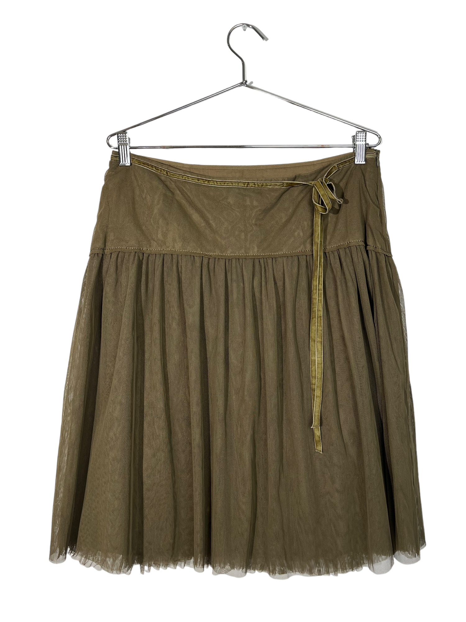 Olive Green Puffy Midi Skirt