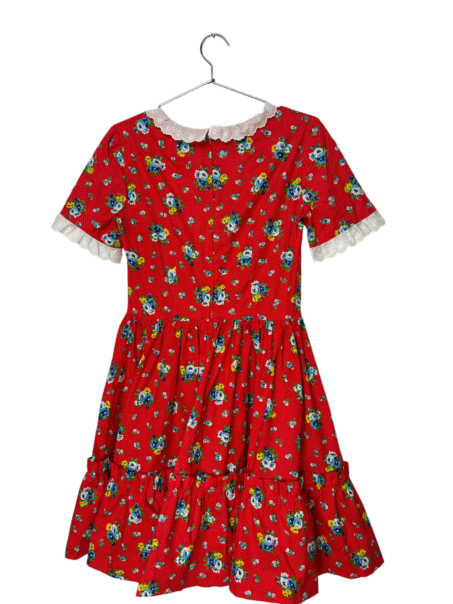 Vintage Red Dotted & Floral Midi Dress