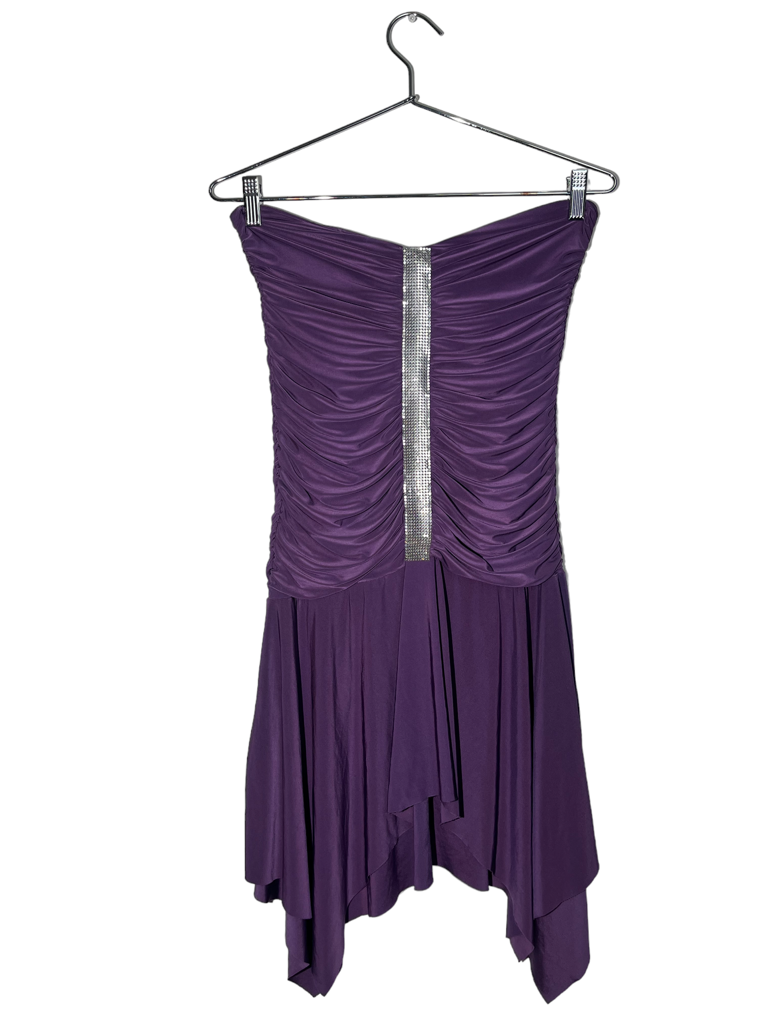 Purple Strapless Hanky Hem Dress