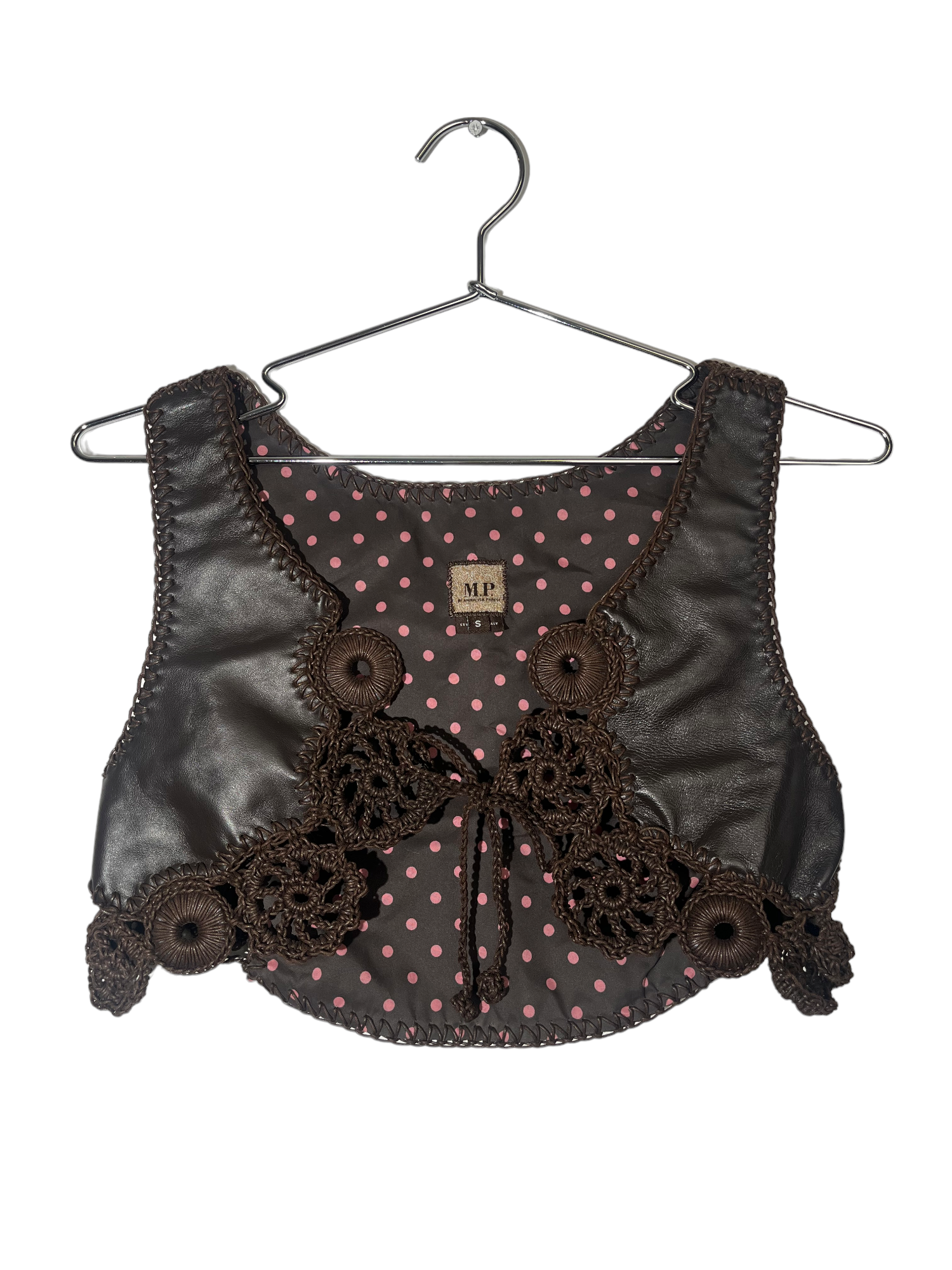 Brown Leather & Crochet Vest