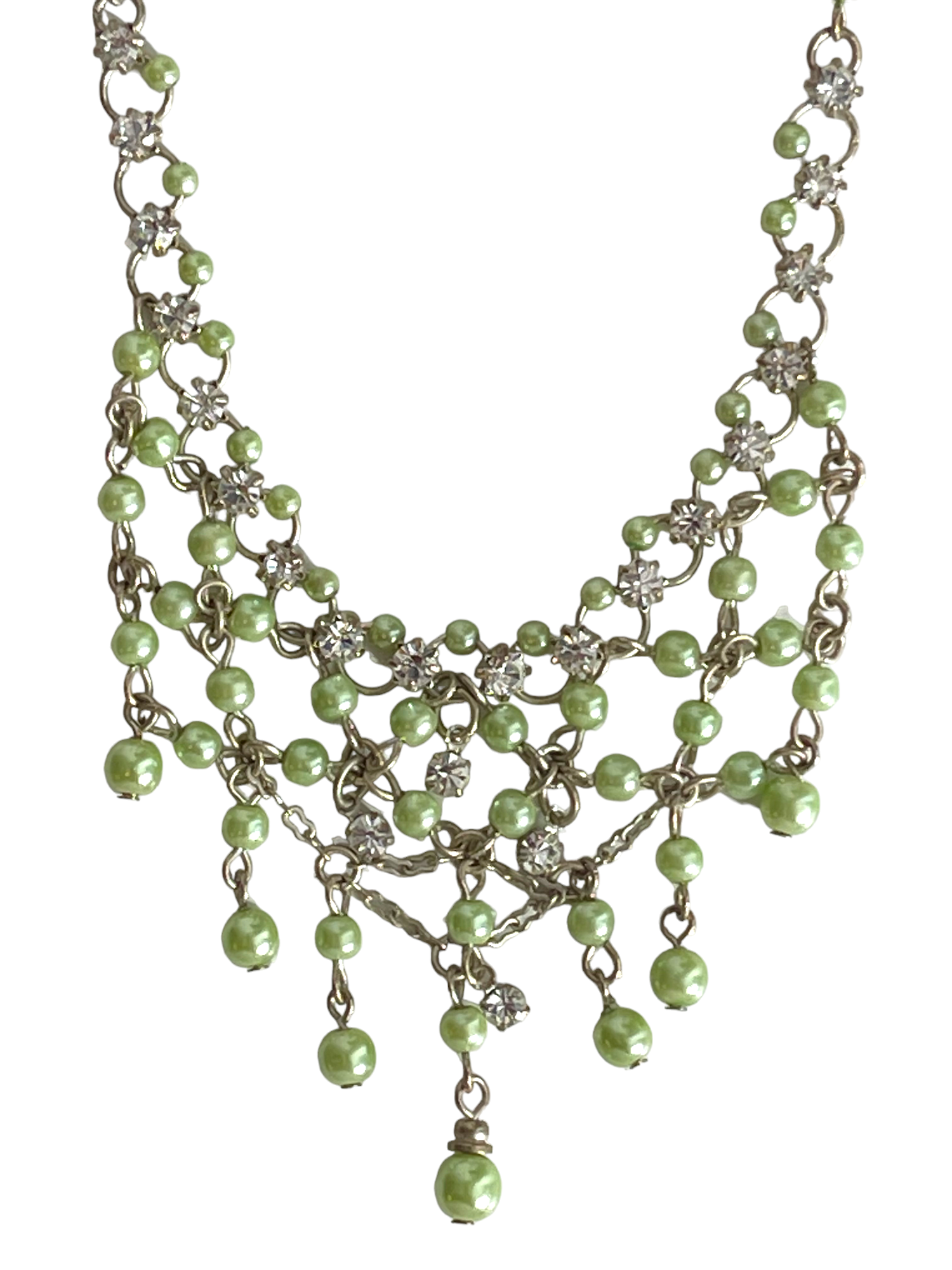 Green Beads & Rhinestones Necklace